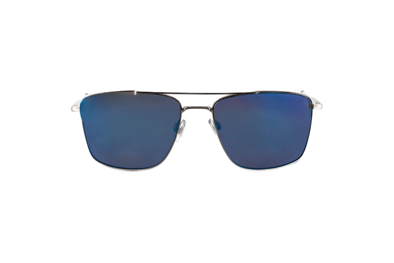 Kaelix by Bolero Eyewear slim metal aviator sunglasses with blue mirror polarized lenses front angle view