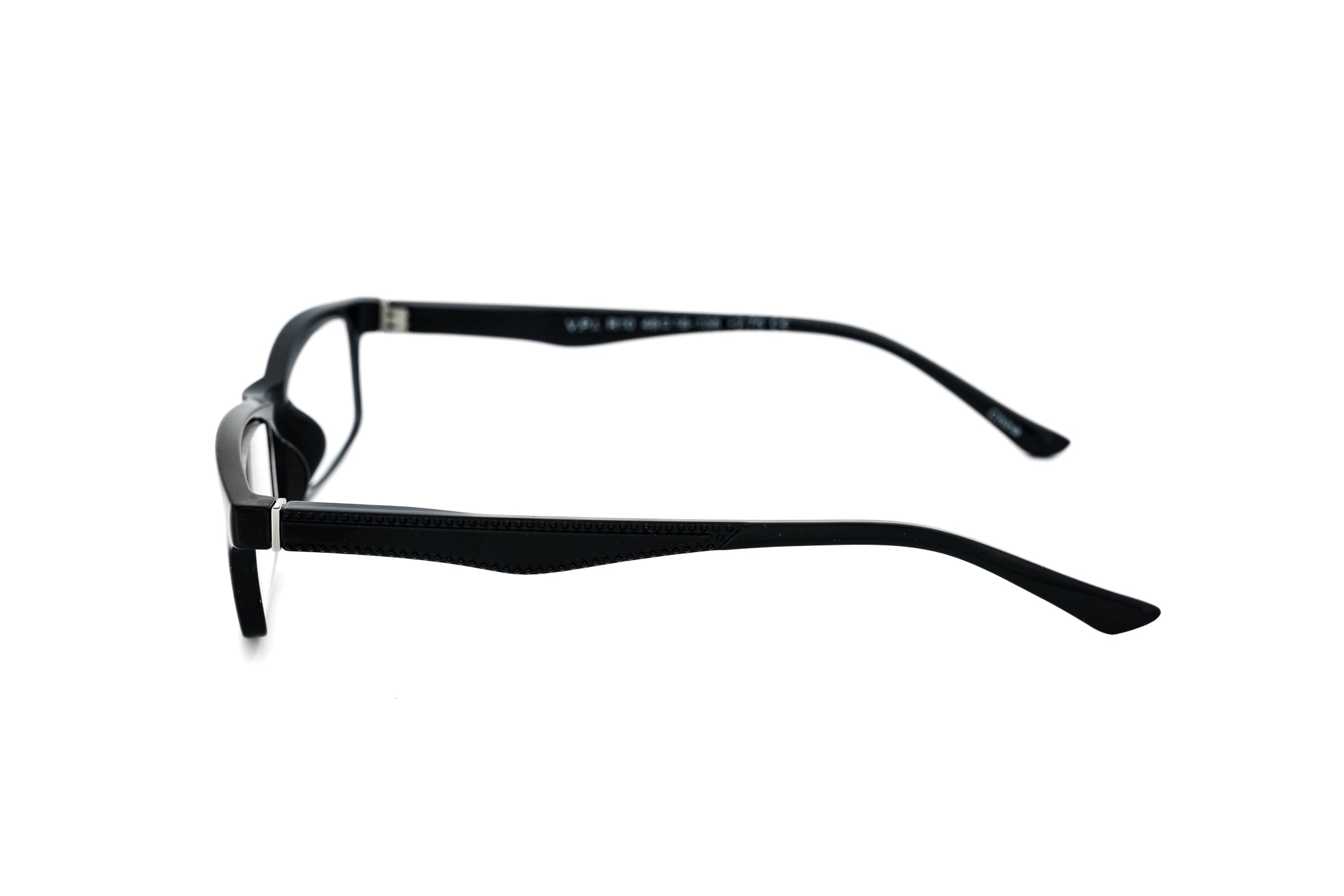 Kingswell black rectangular reading glasses with lightweight durable frame side angle view