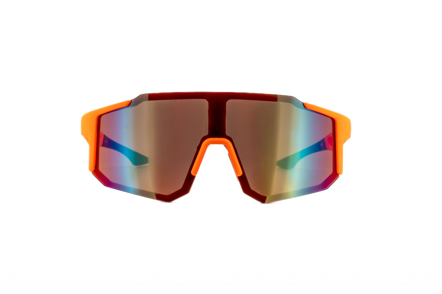 Kurt by Boléro Eyewear orange shield sunglasses with orange mirror lens front angle view