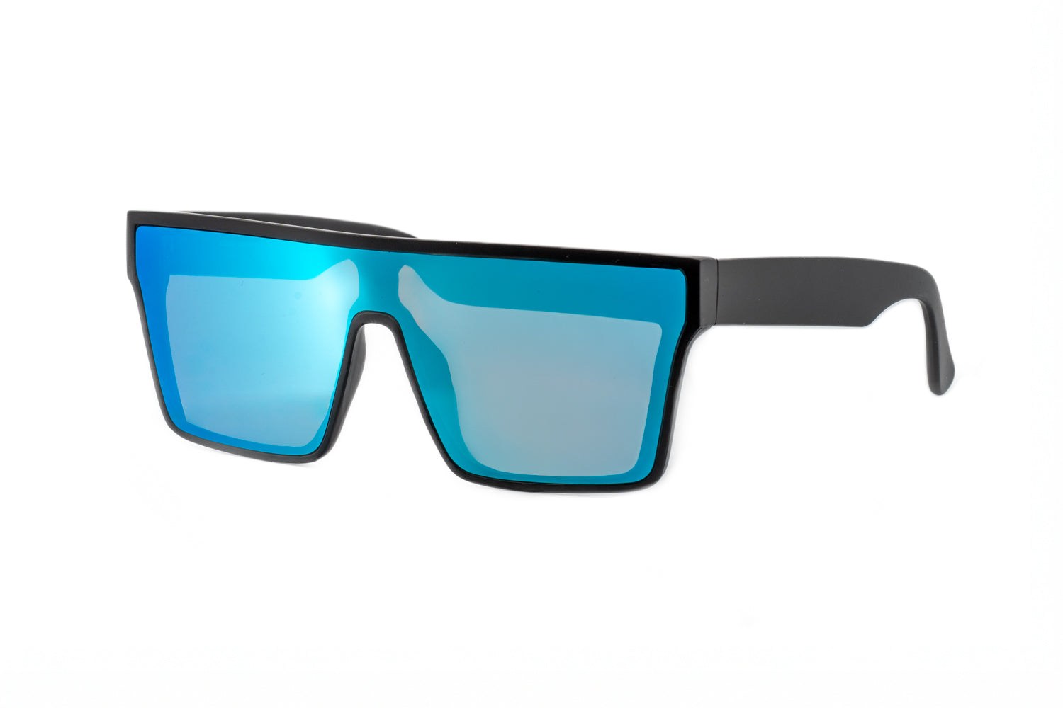 Liam by Bolero Eyewear black angular sunglasses with mirrored shield lens