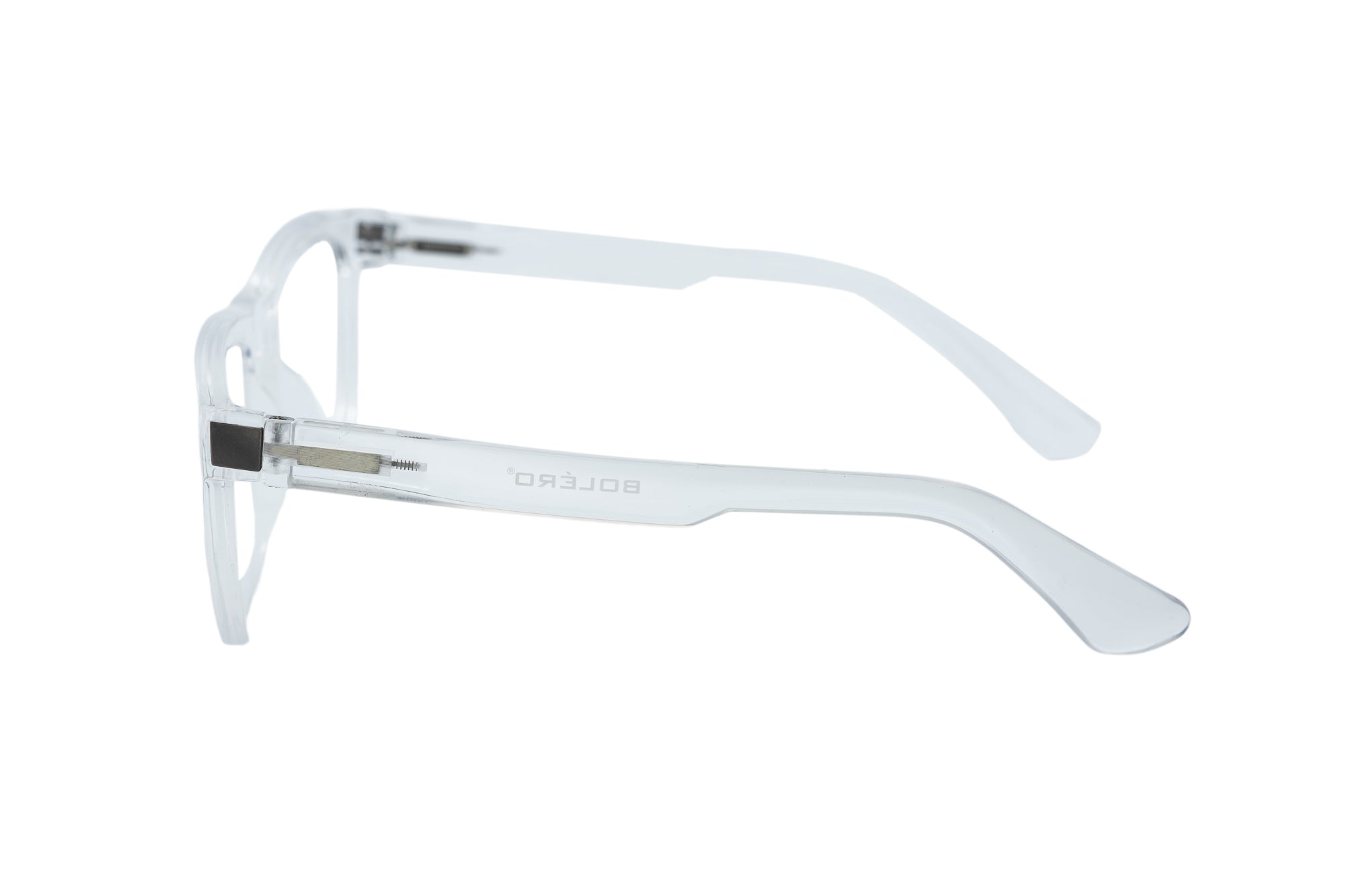 Lucent by Bolero Eyewear clear frame reading glasses with transparent polycarbonate design side angle view