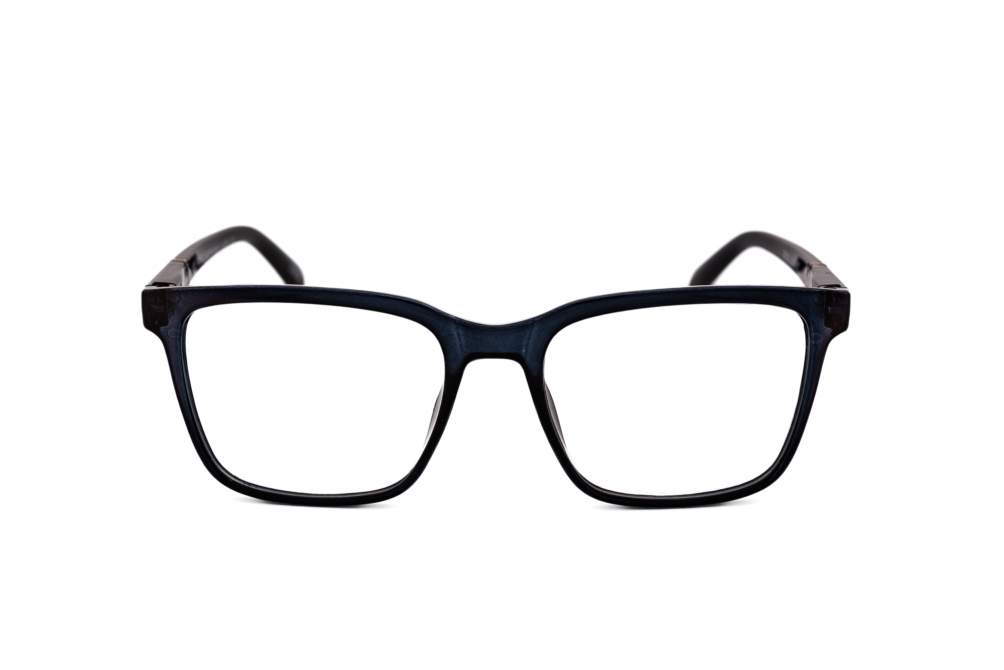 Lucien by Bolero Eyewear rectangular black reading glasses with lightweight polycarbonate frame and metal hinge detail front angle view