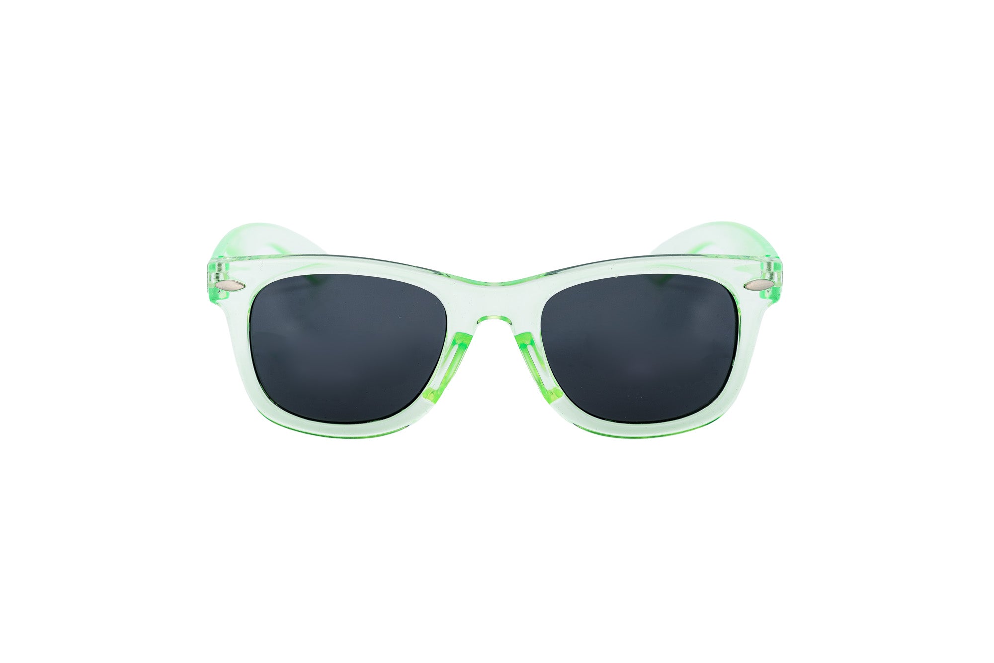 Lumo by Bolero Eyewear translucent green kids sunglasses with black UV lenses front angle view
