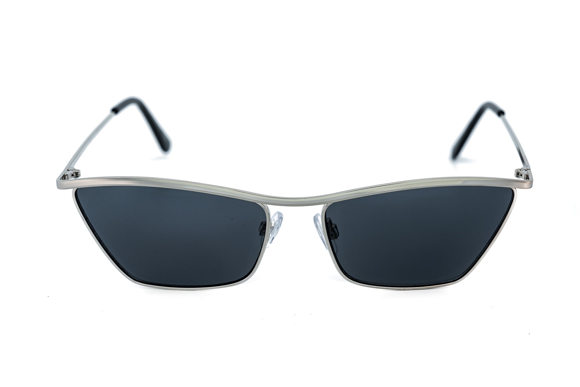 Luvonne by Bolero Eyewear Slim metal cat-eye sunglasses with dark lenses front angle view