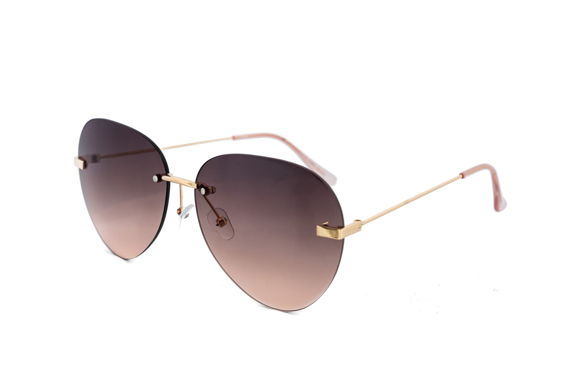 Luxe by Bolero Eyewear gold rimless sunglasses with rose gradient lenses and lightweight metal temples