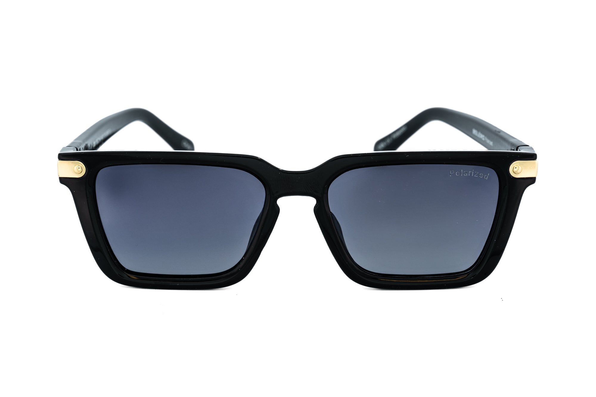 Marcero by Bolero Eyewear black square sunglasses with polarized black lenses front angle view