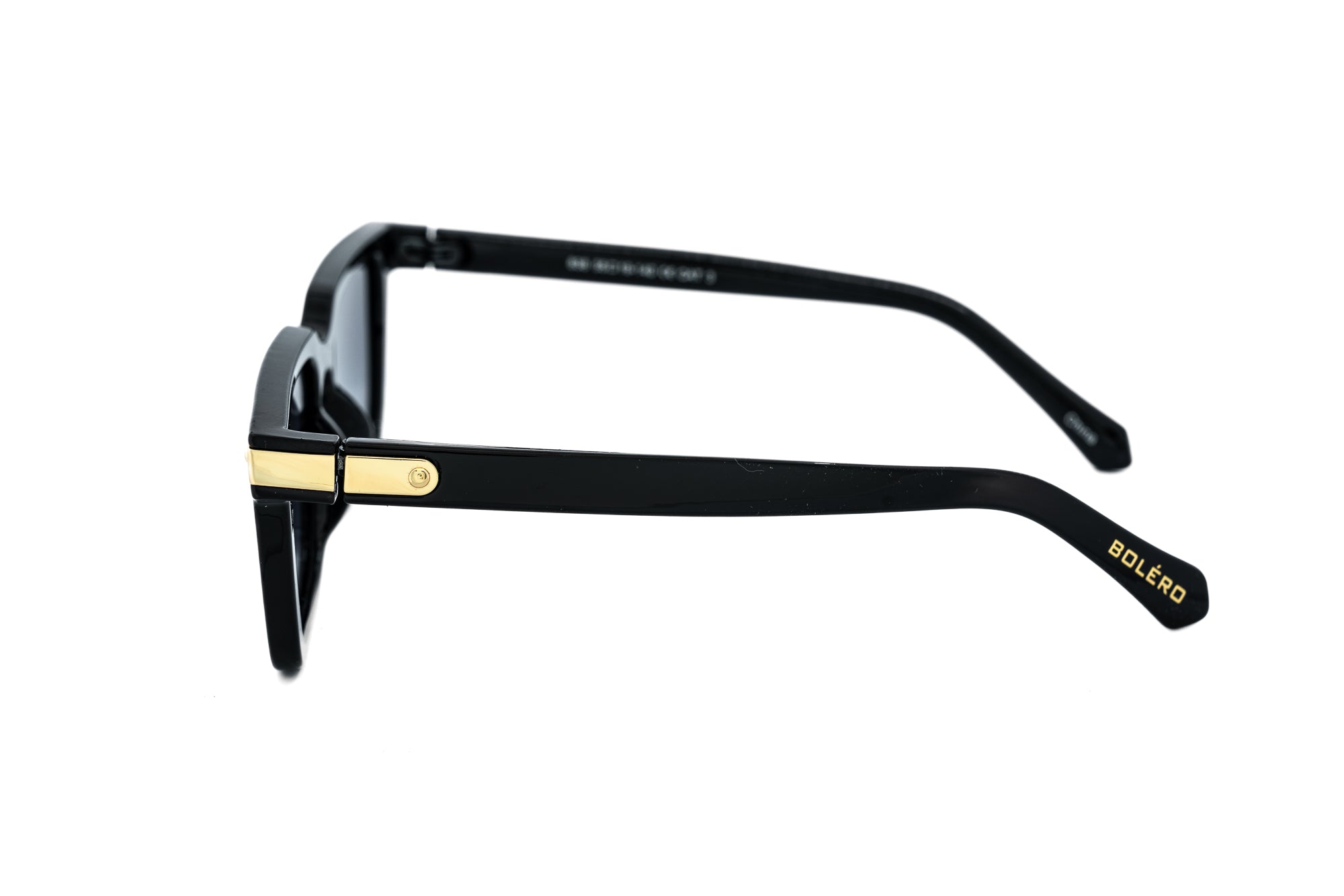 Marcero by Bolero Eyewear black square sunglasses with polarized black lenses side angle view