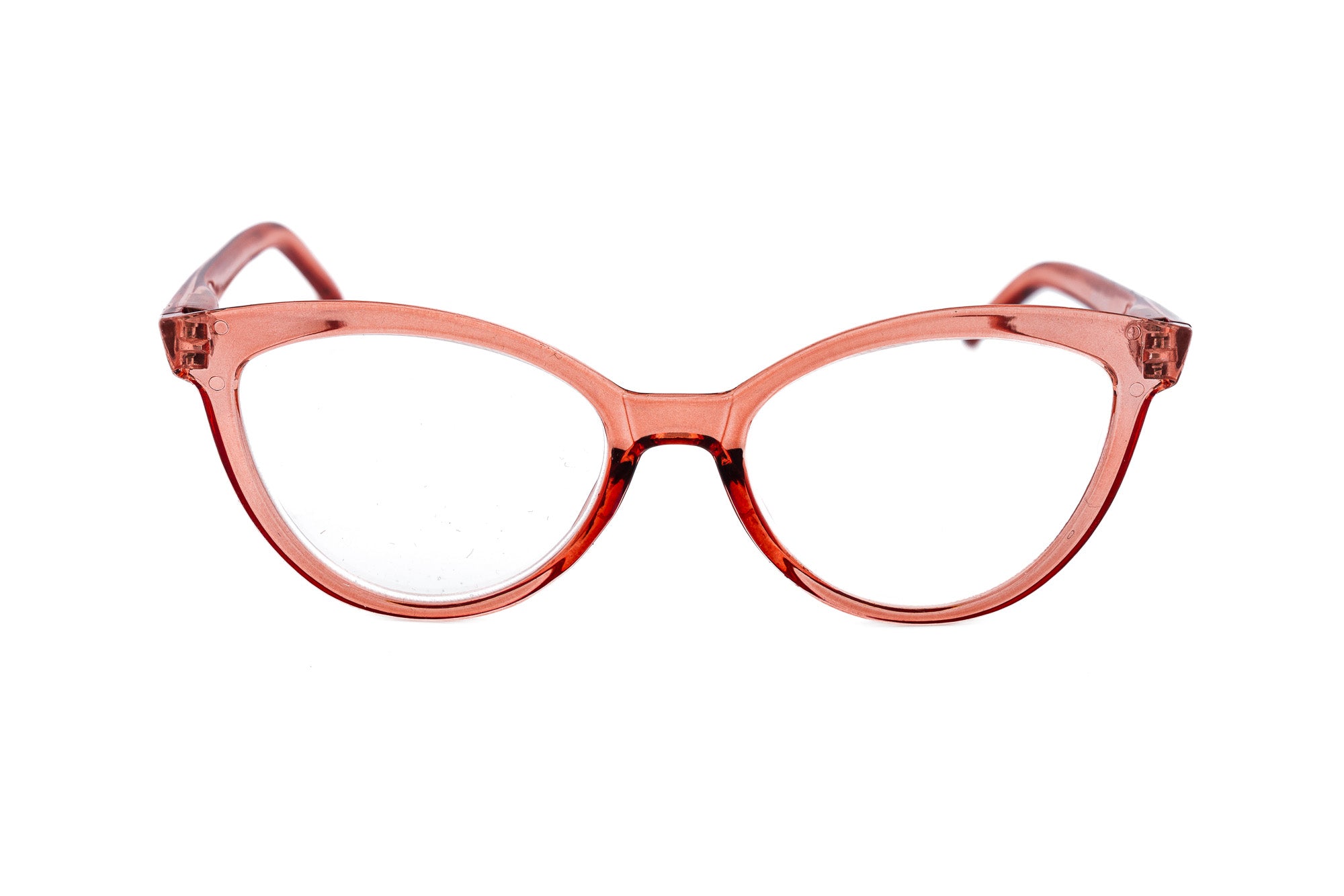 Marenza by Bolero Eyewear Orange translucent cat-eye readers with lightweight design front angle view