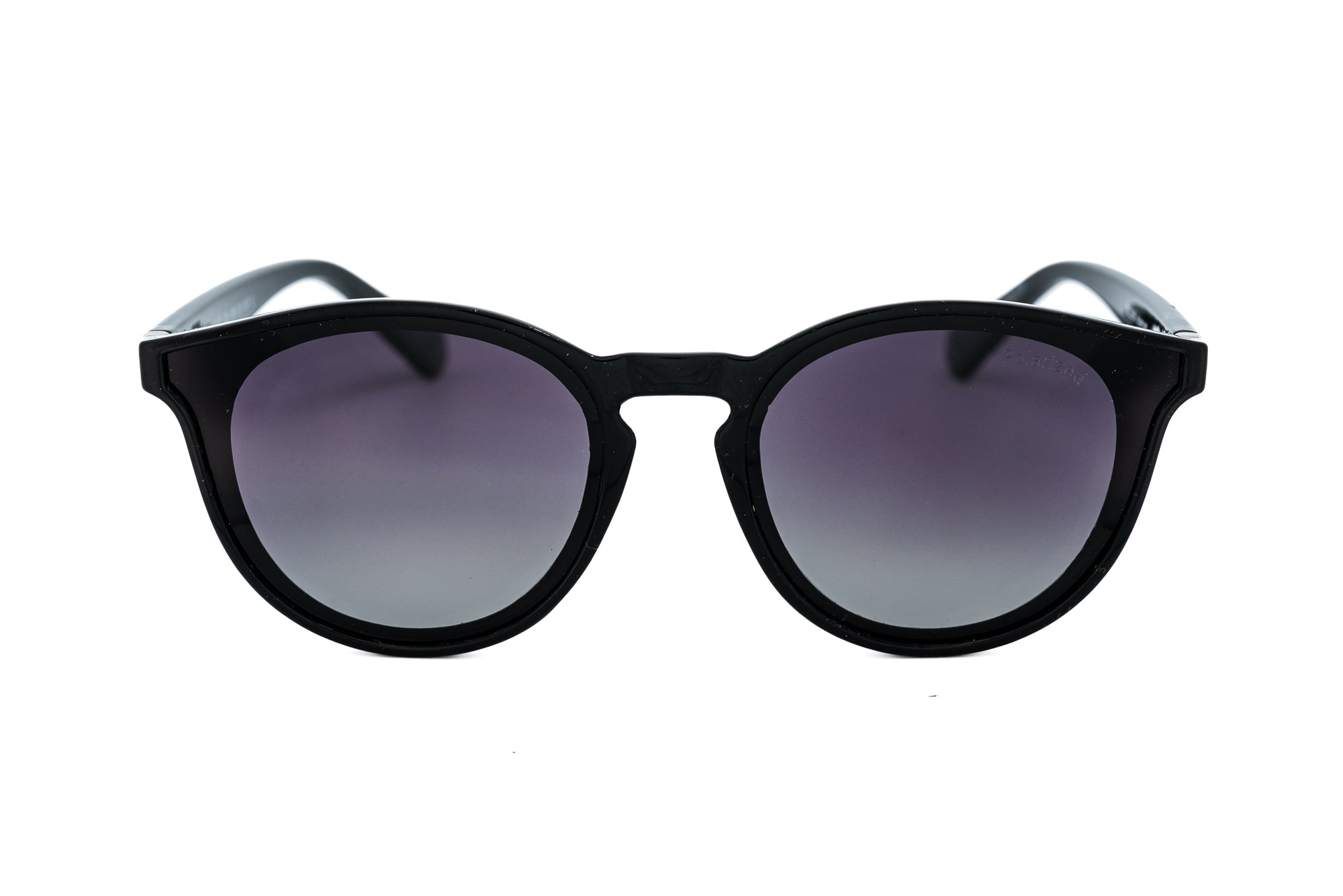 Maribel by Bolero Eyewear rounded black sunglasses with polarized UV lenses front angle view