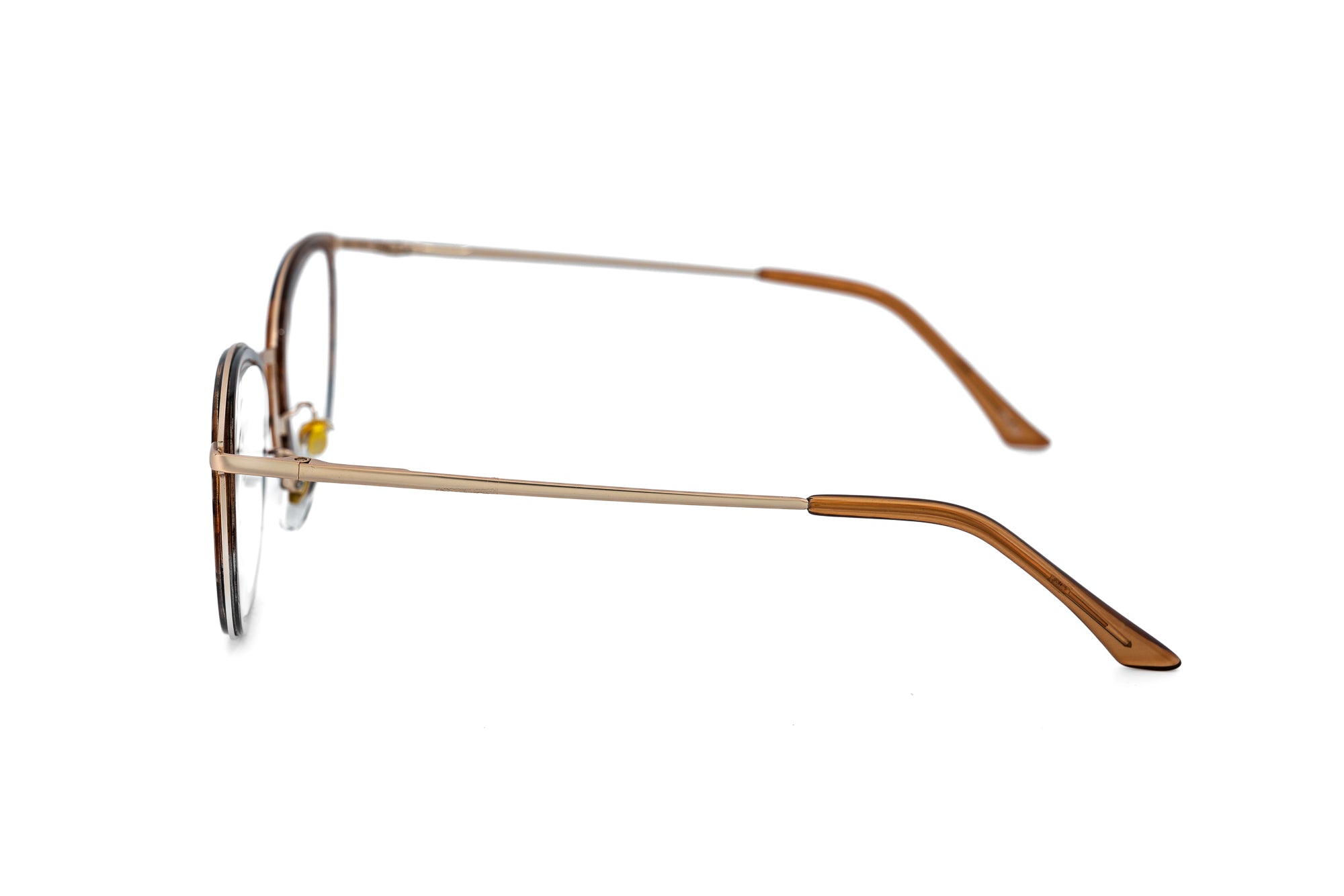 Marlowe tortoise brown reading glasses with geometric frame and lightweight metal temples by Bolero Eyewear side angle view