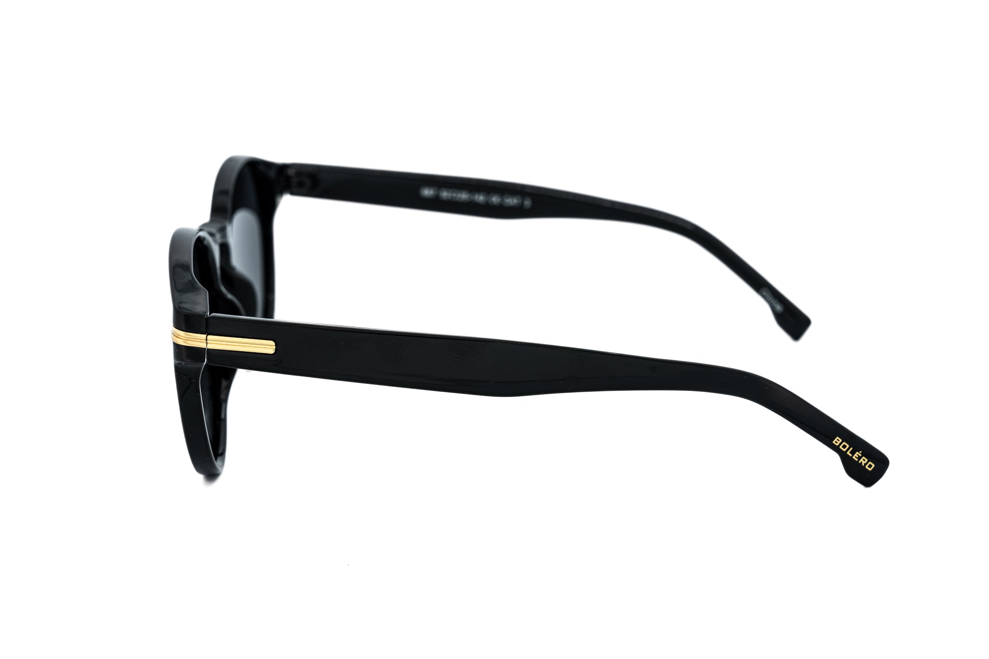 Bolero Eyewear Marone rounded sunglasses in black with polarized UV lenses side angle view