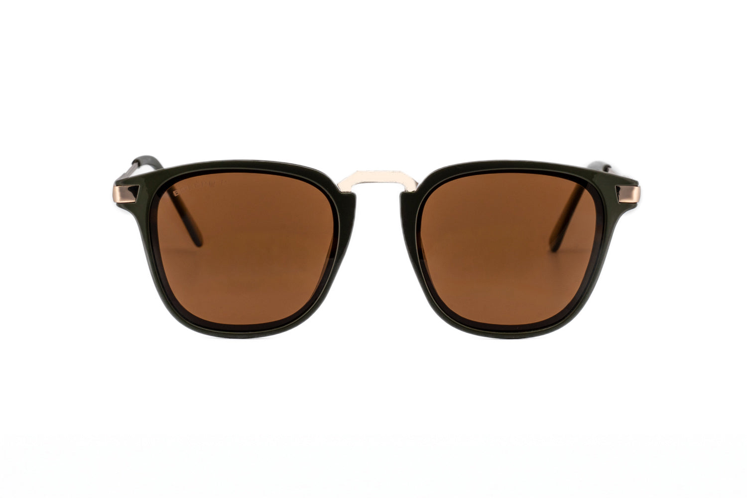 Maven by Bolero Eyewear square frame sunglasses green and brown with lightweight construction modern design front angle view