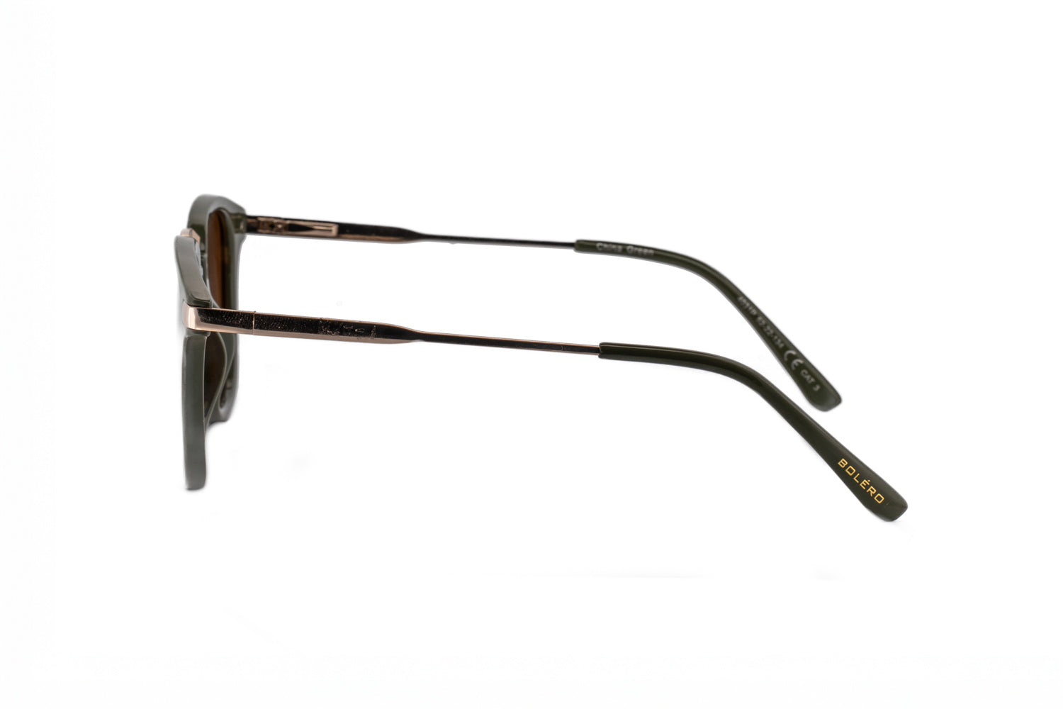 Maven by Bolero Eyewear square frame sunglasses green and brown with lightweight construction modern design side angle view