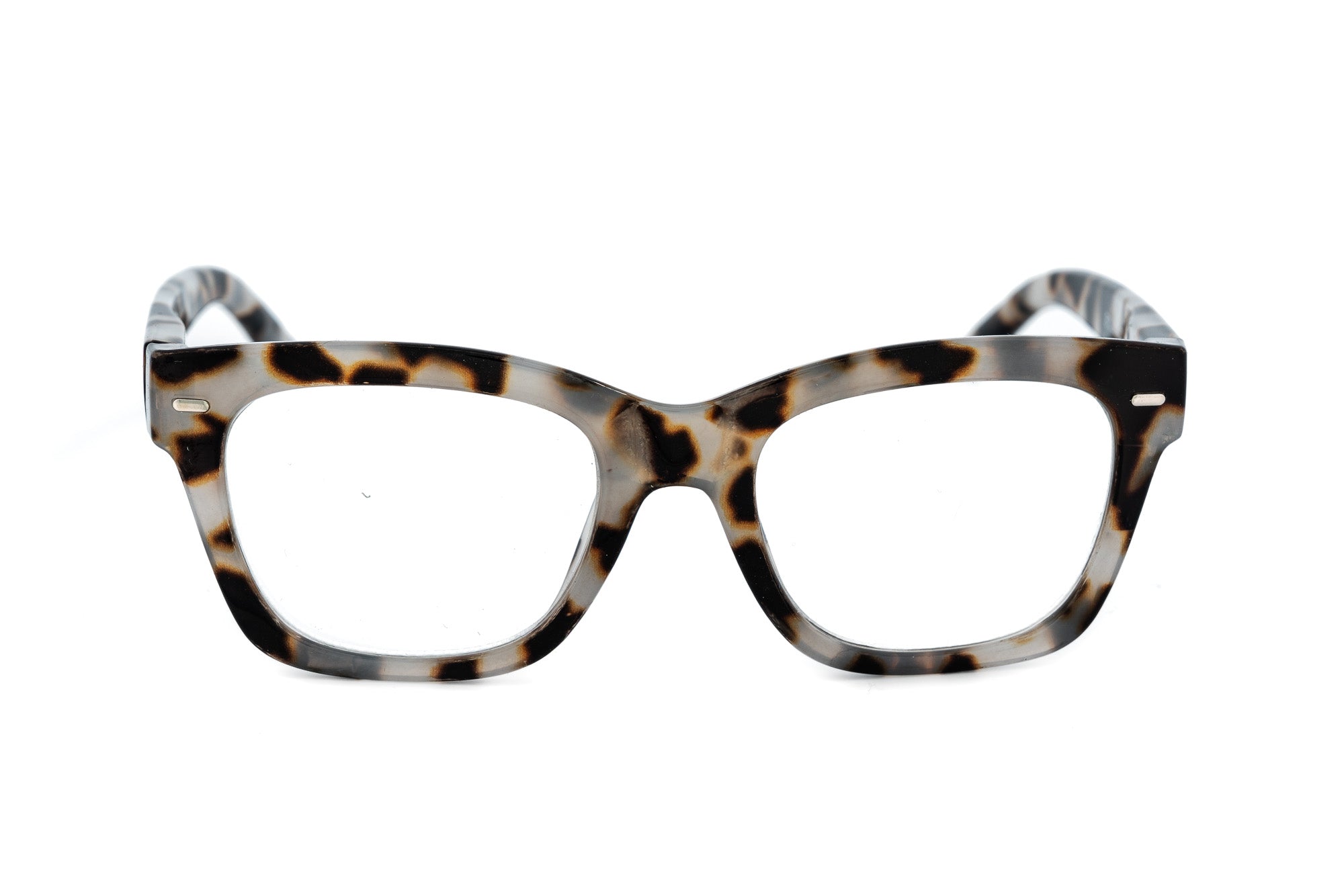 Melwood gray tortoise square reading glasses with modern acetate design front angle view
