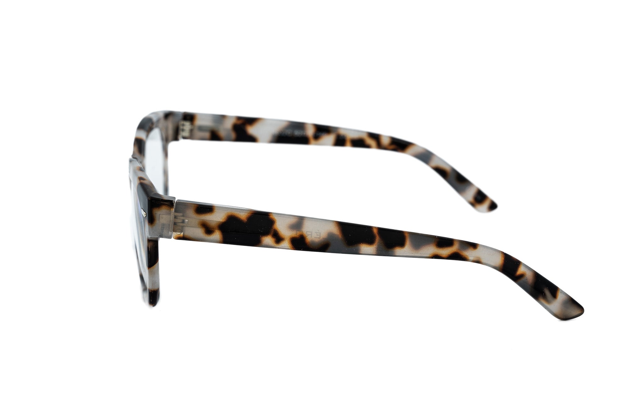 Melwood gray tortoise square reading glasses with modern acetate design side angle view