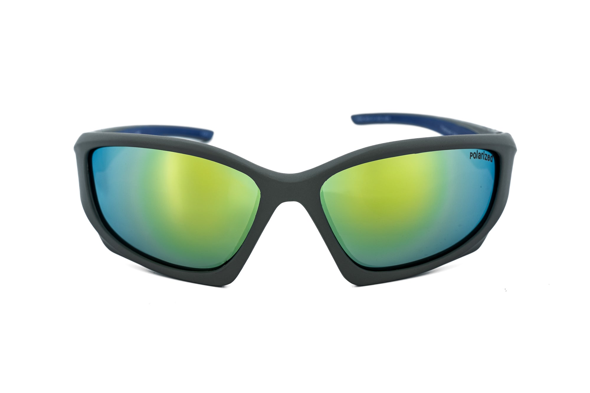 Montclair by Bolero Eyewear polarized wraparound sport sunglasses in gray frame with mirror lenses front angle view