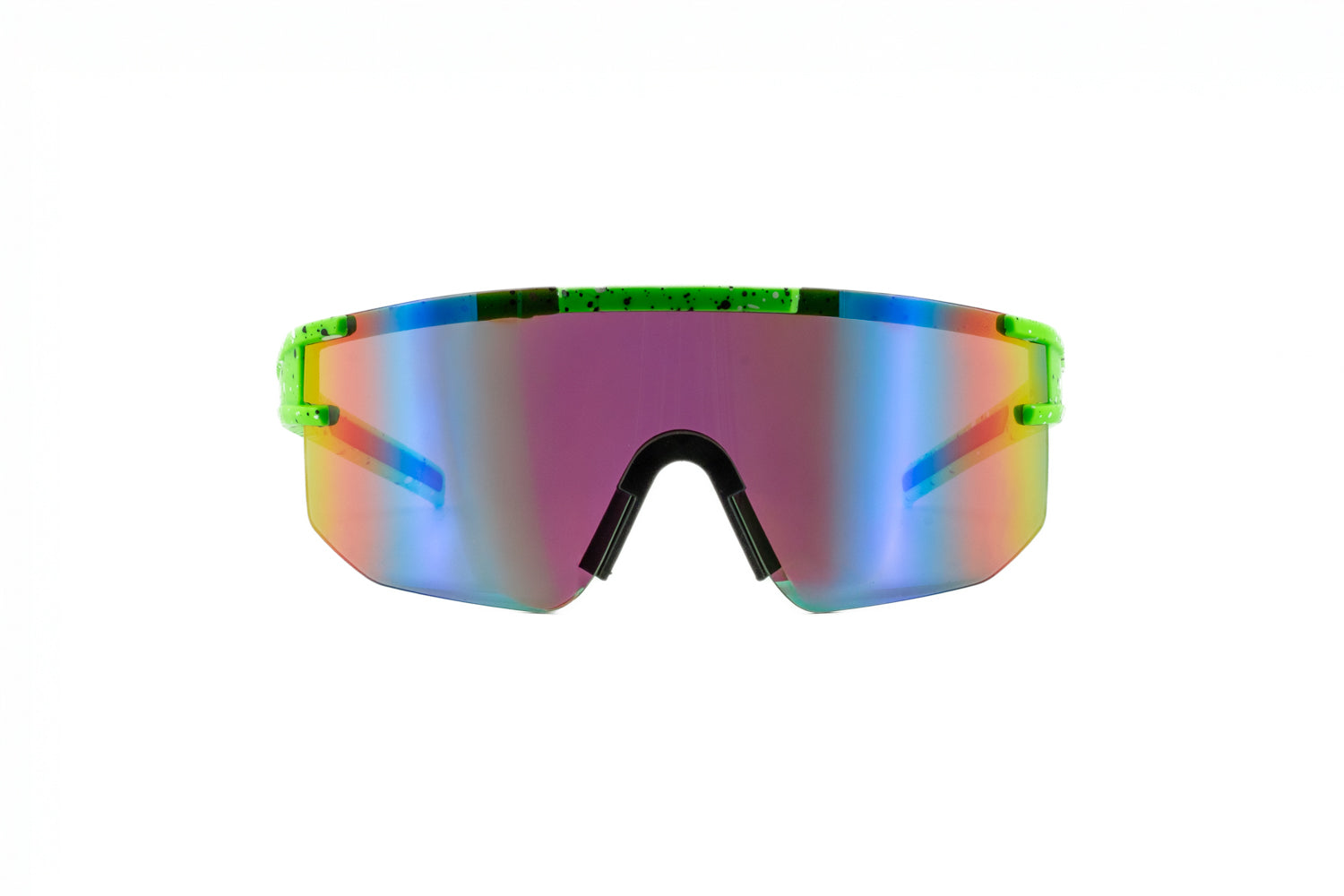 Nick by Boléro Eyewear green shield sunglasses with green mirror lens front angle view