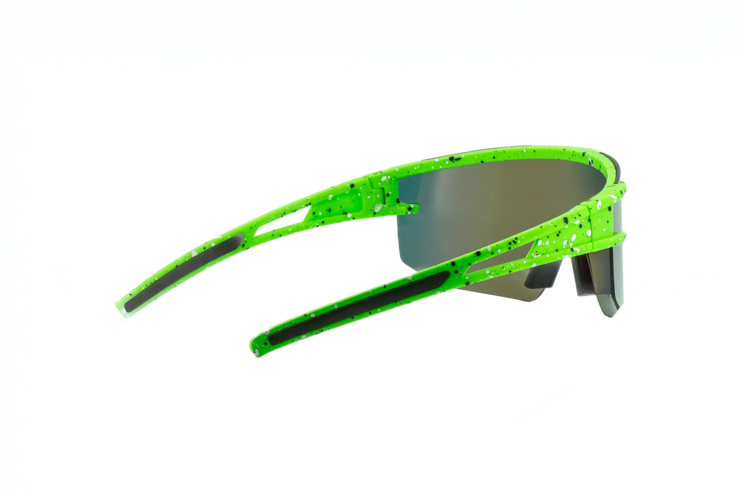 Nick by Boléro Eyewear green shield sunglasses with green mirror lens rear-three quarter angle view