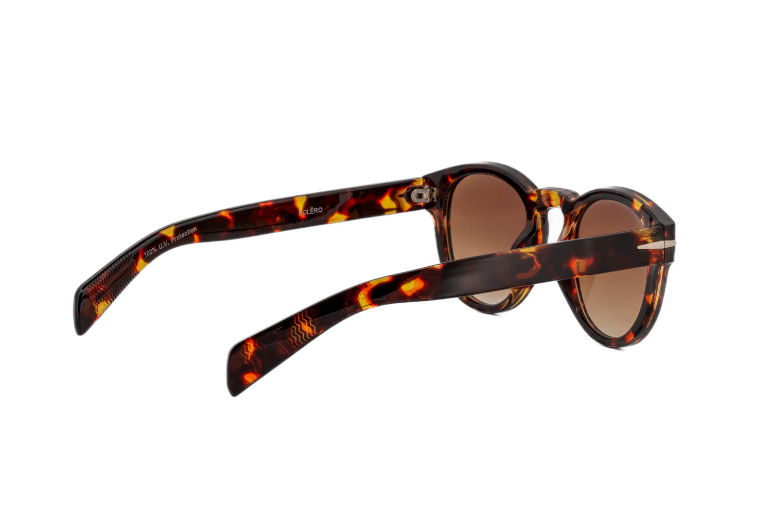 Nico tortoise round sunglasses with brown UV lenses by Bolero Eyewear rear three-quarter angle view