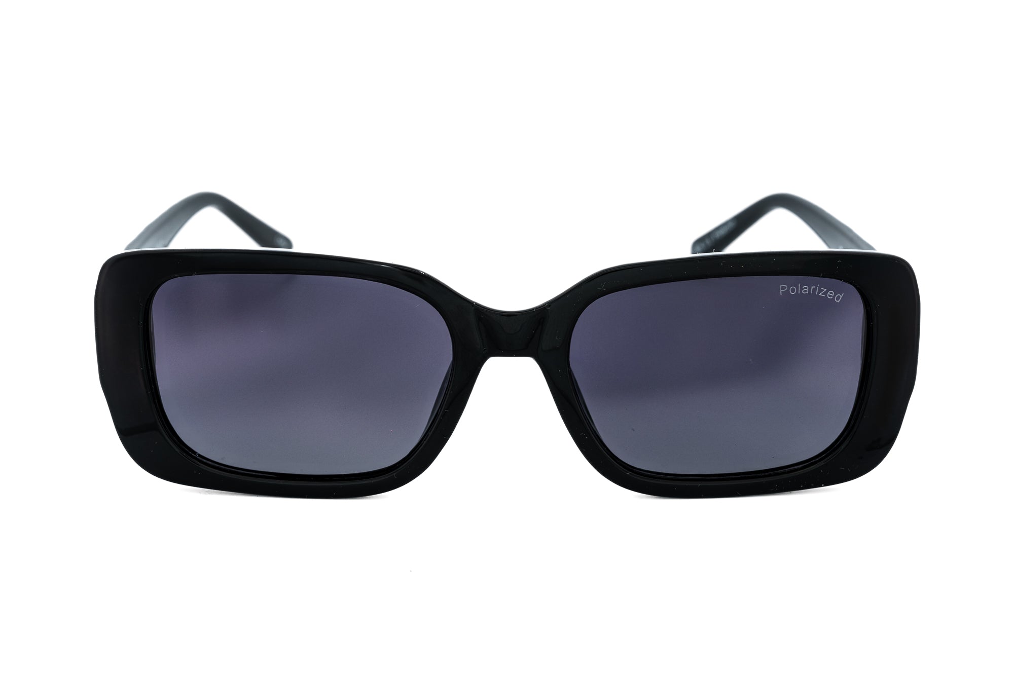 Odette by Bolero Eyewear black square sunglasses with polarized lenses and sculpted frame design front angle view