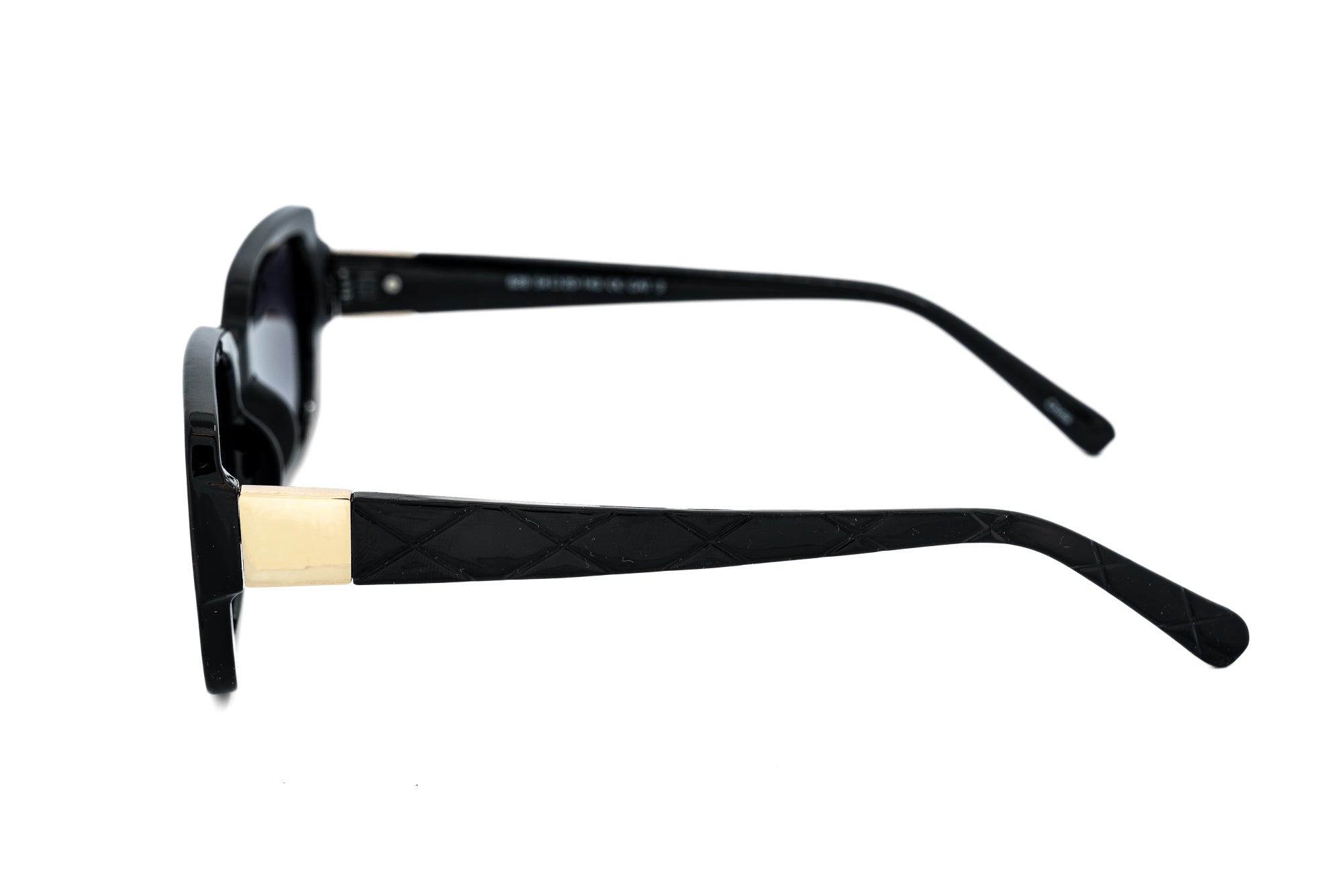 Odette by Bolero Eyewear black square sunglasses with polarized lenses and sculpted frame design side angle view