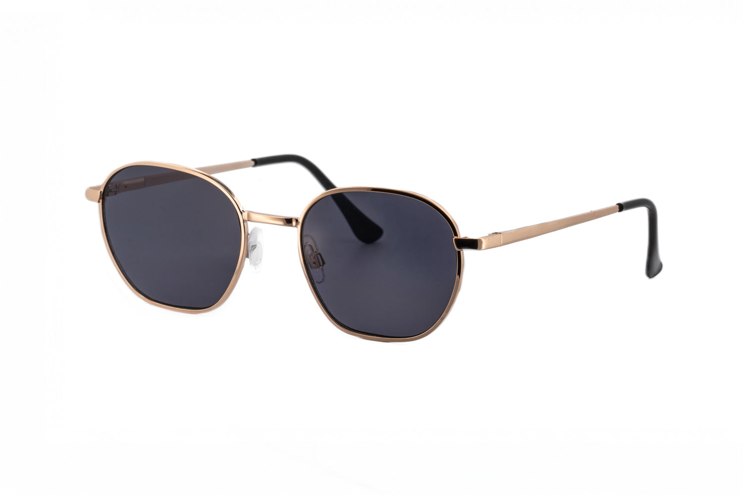 Onyx by Bolero Eyewear gold metal round sunglasses with polarized smoke UV lenses