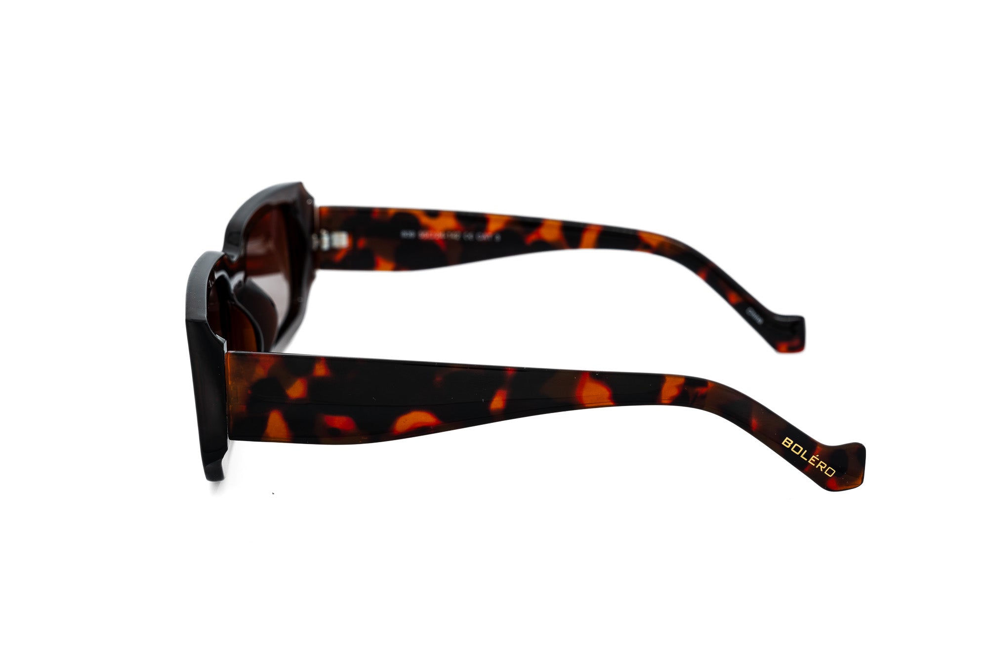 Ravello by Bolero Eyewear rectangular polarized sunglasses in tortoiseshell brown side angle view