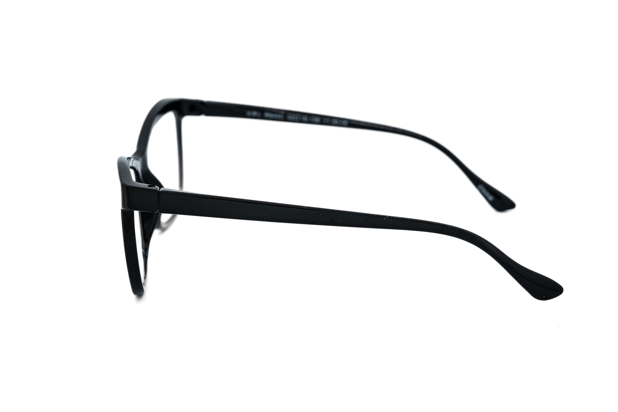 Renelle black cat-eye reading glasses with lightweight polycarbonate frame side angle view
