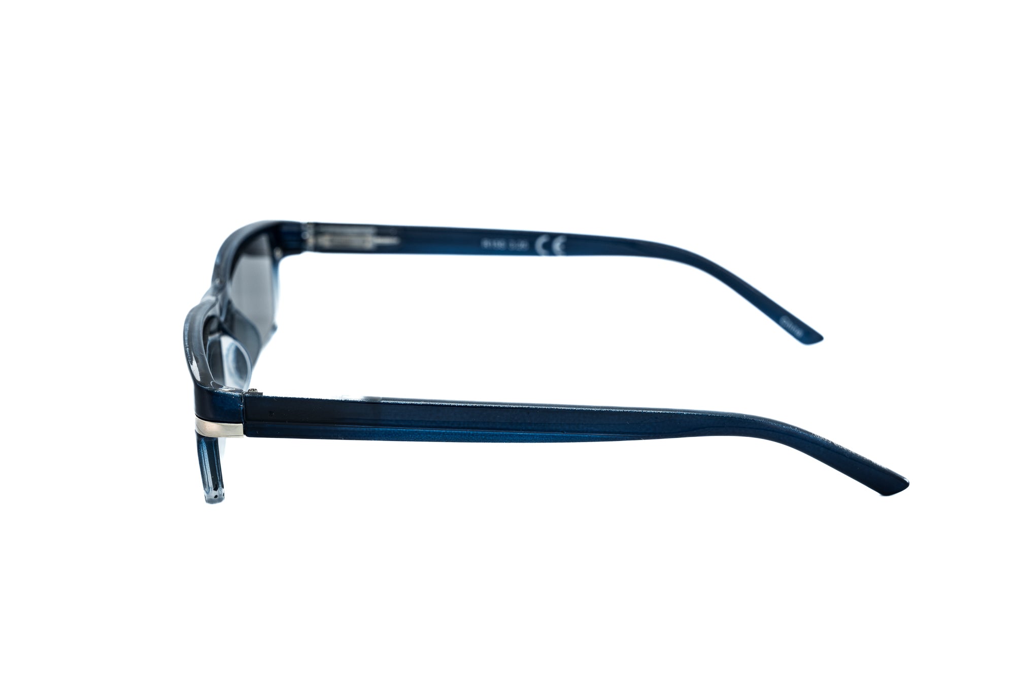 Rennic by Bolero Eyewear rectangular reading sunglasses with UV sun lenses in blue fade side angle view