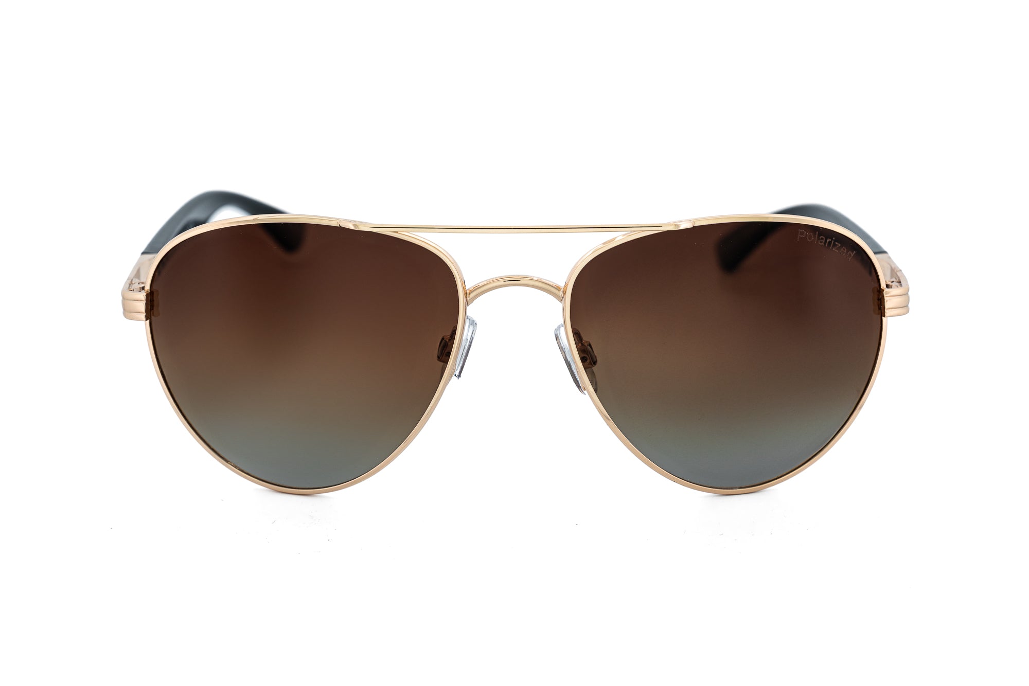 Renzo by Bolero Eyewear gold aviator sunglasses with polarized brown gradient lenses front angle view