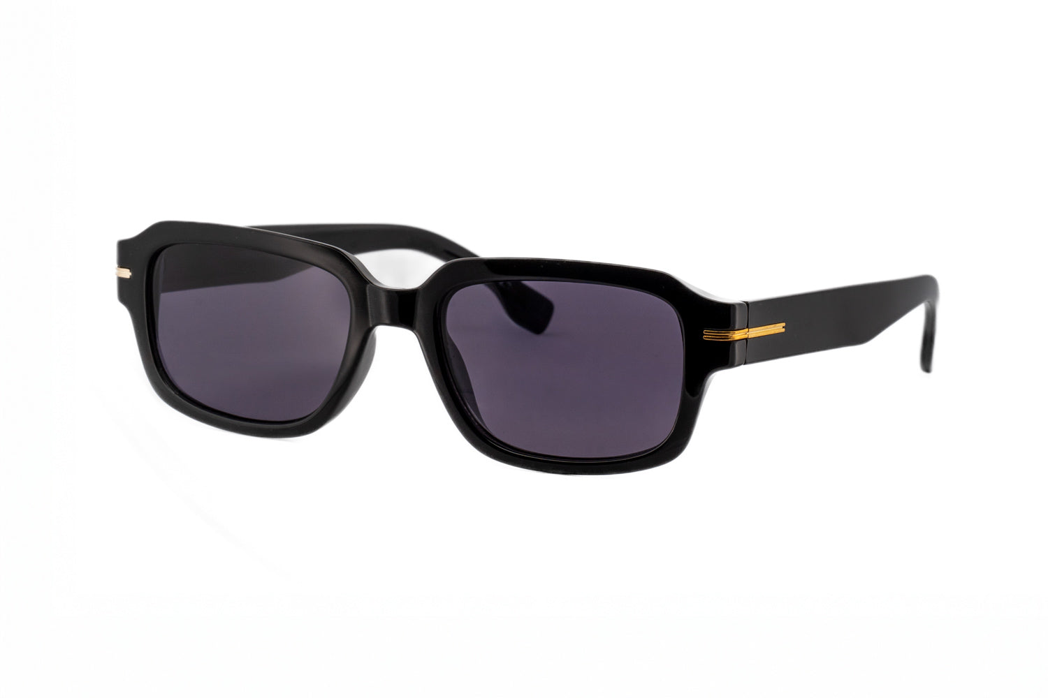 Rhea by Bolero Eyewear slim rectangular sunglasses in black acetate with UV protection lenses
