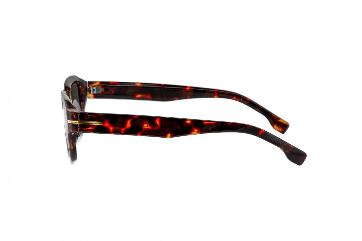 Tortoise Rhea rectangular sunglasses by Bolero Eyewear with dark UV lenses side angle view