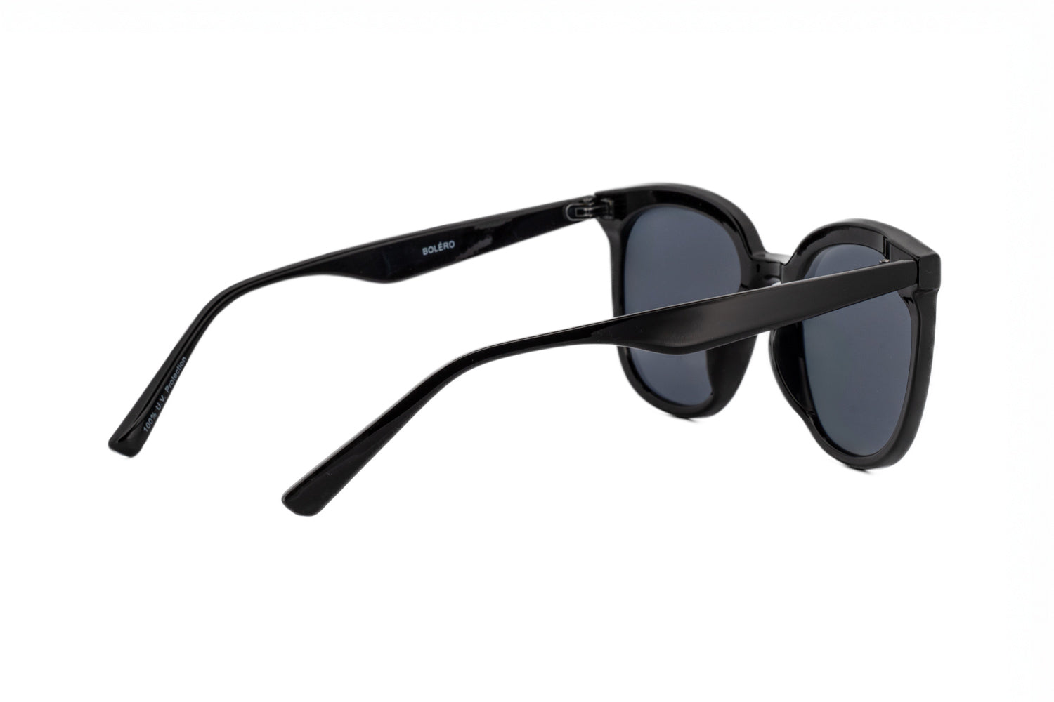 Rivera by Bolero Eyewear black round sunglasses with smoke UV lenses rear three-quarter angle view