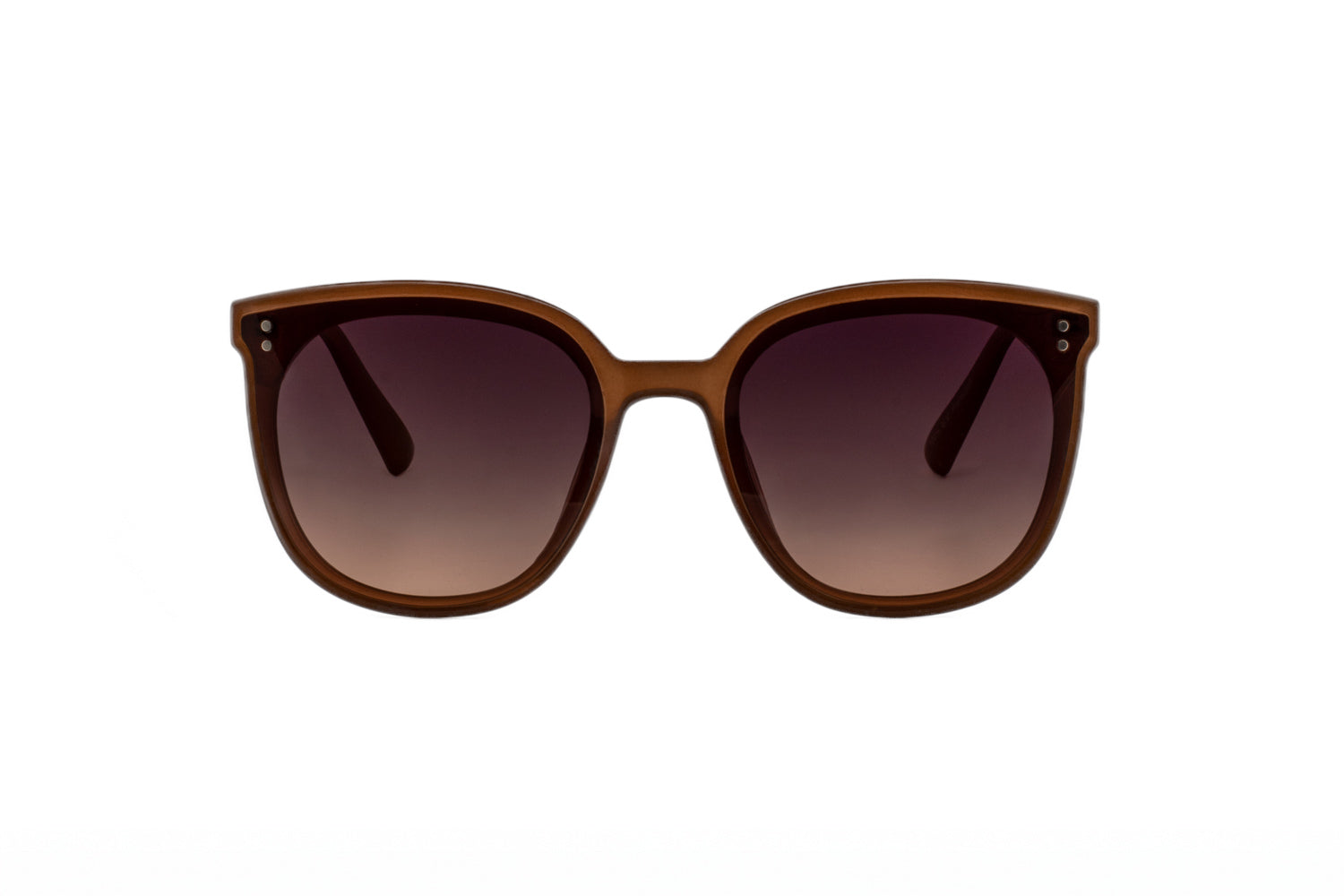 Rivera by Bolero Eyewear sunglasses in crystal brown with gradient brown UV lenses front angle view