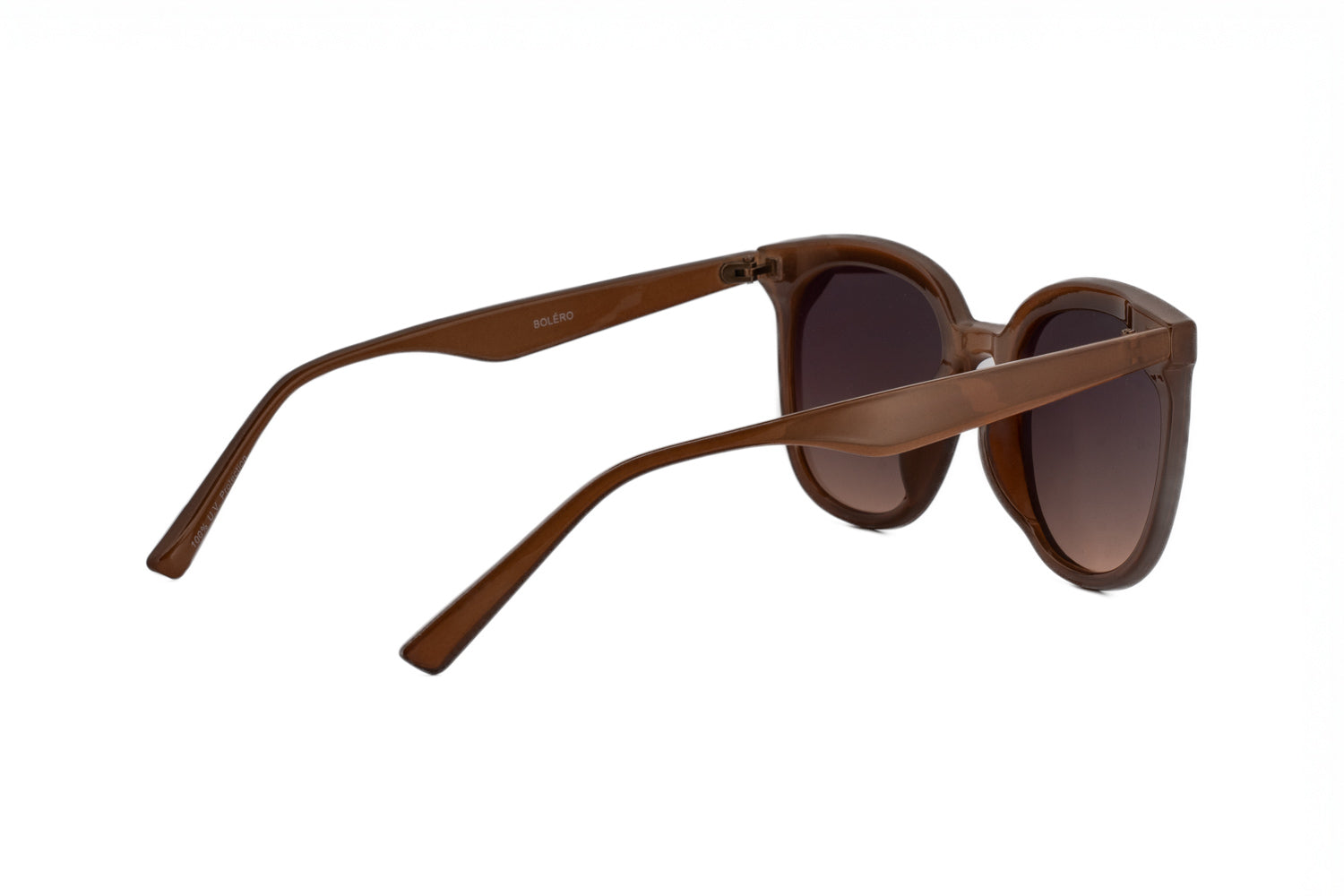 Rivera by Bolero Eyewear sunglasses in crystal brown with gradient brown UV lenses rear three-quarter angle view