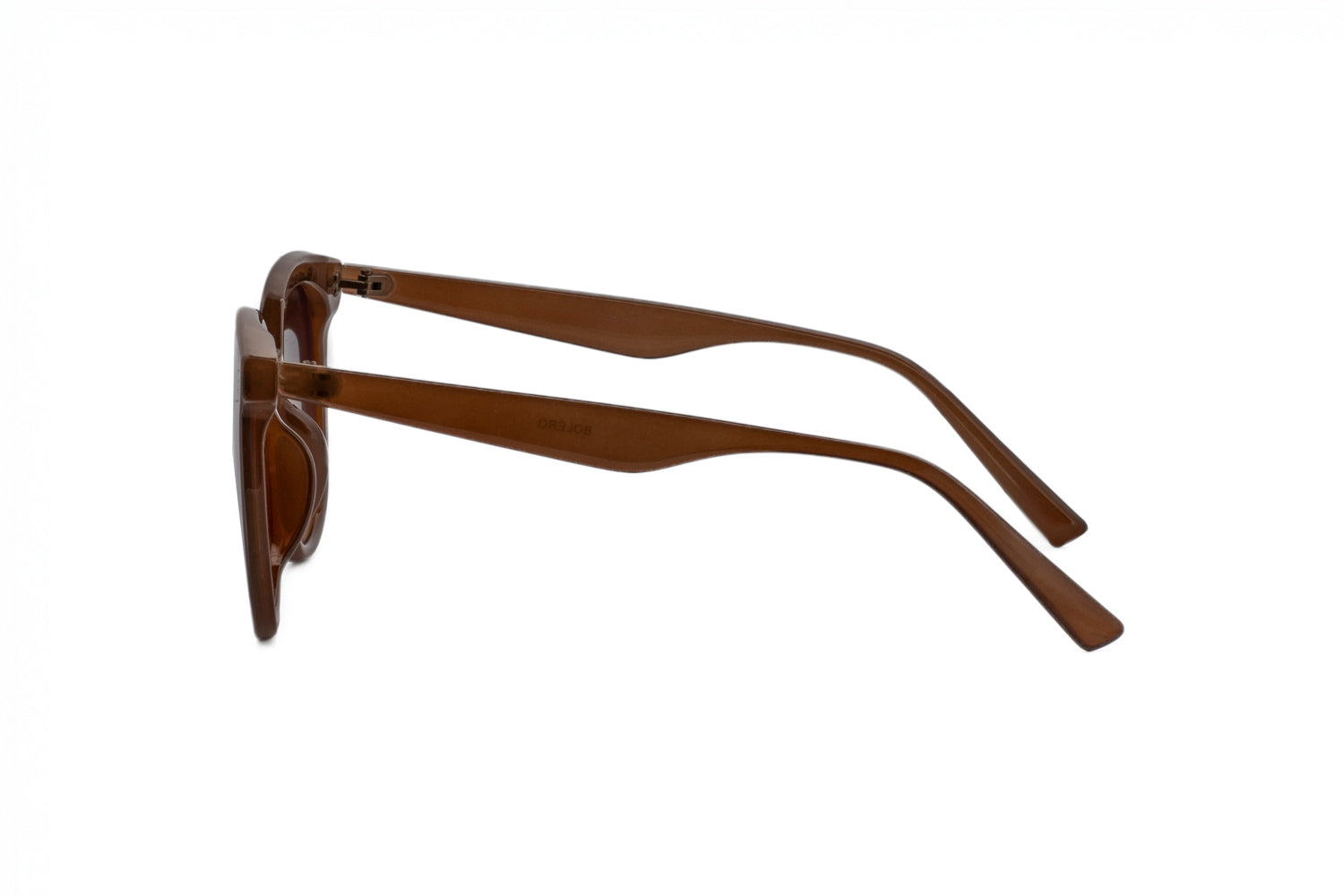 Rivera by Bolero Eyewear sunglasses in crystal brown with gradient brown UV lenses side angle view