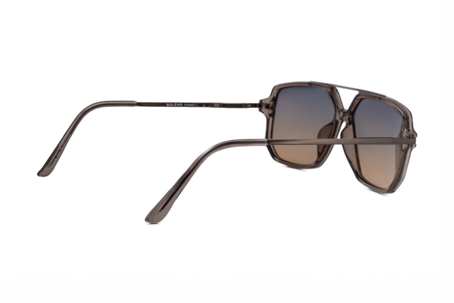 Sable oversized sunglasses in clear gray with clear tinge polarized lense rear three-quarter angle view