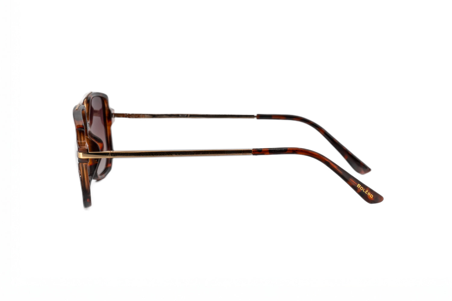 Sable oversized square sunglasses in tortoise frame with polarized brown lenses side angle view