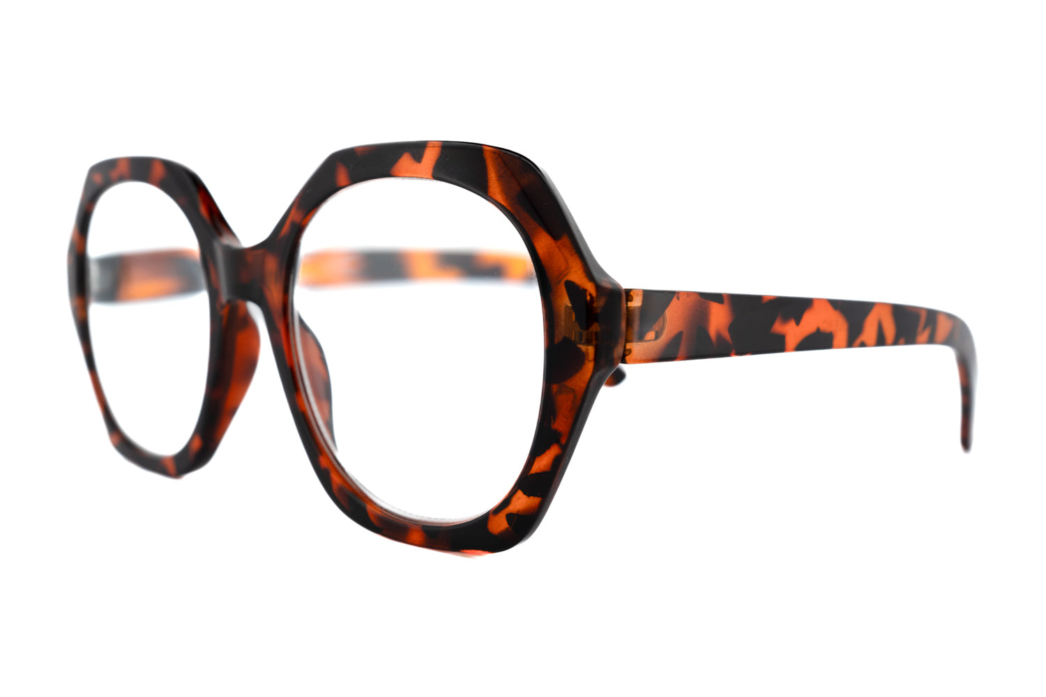 Saffron by Bolero Eyewear oversized round reading glasses in tortoiseshell acetate