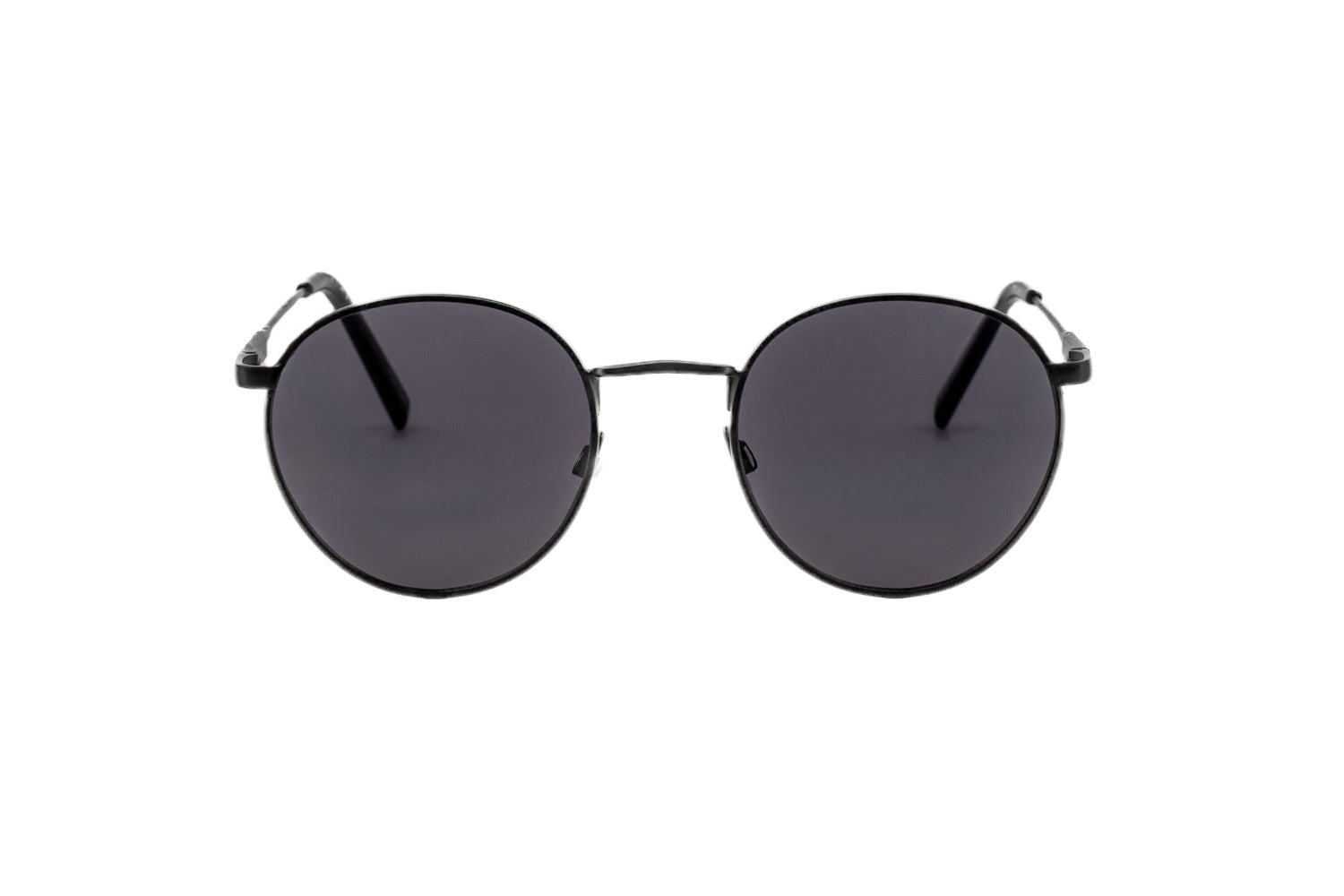 Sage by Bolero Eyewear black round metal frame sunglasses with smoke UV lenses front angle view