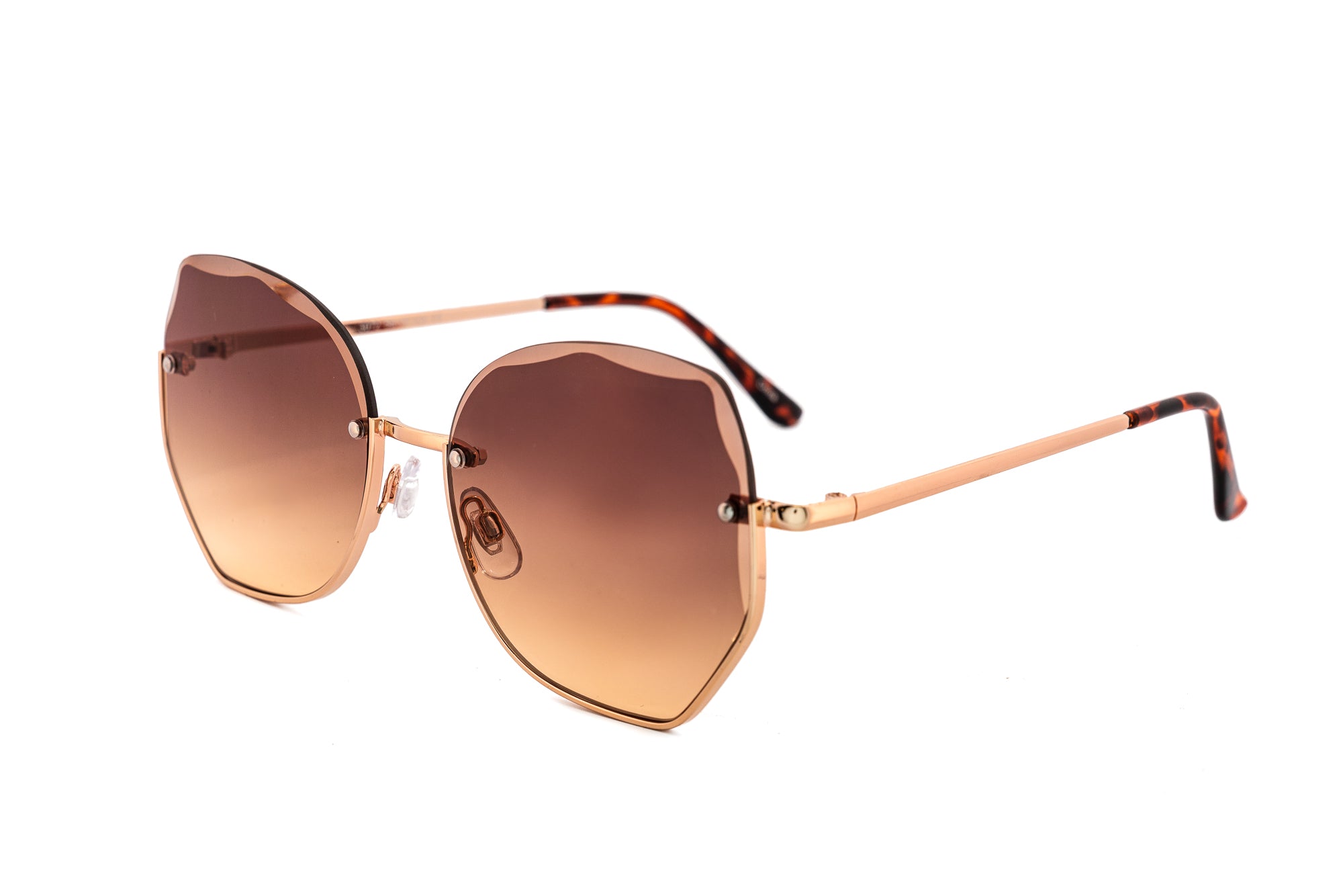 Selara by Bolero Eyewear rose-gold geometric sunglasses with brown gradient lenses