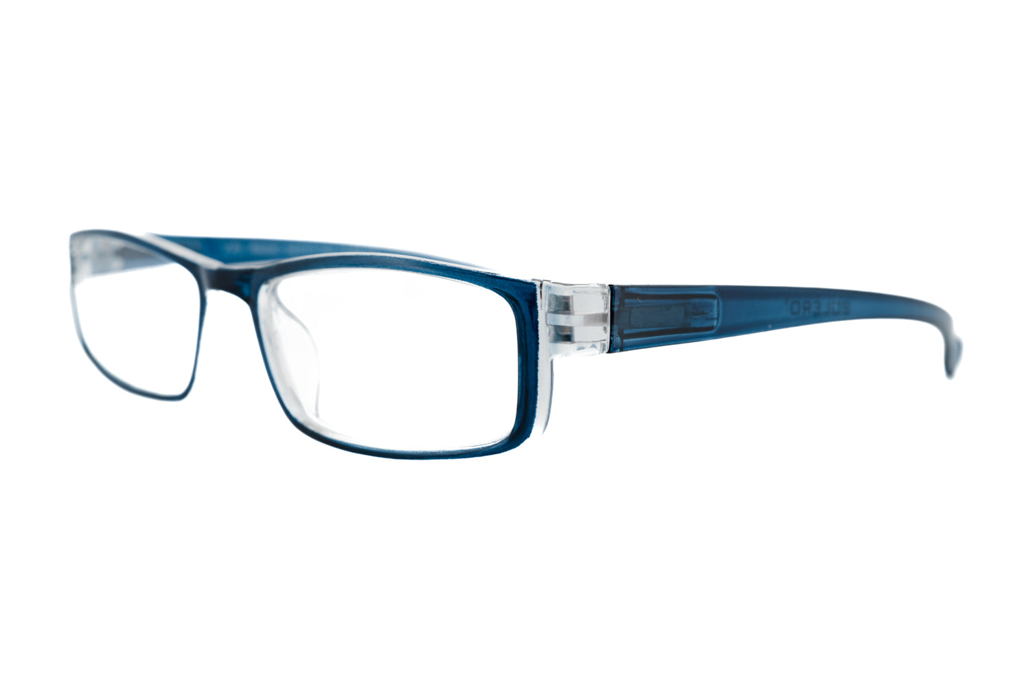Blue Sienna reading glasses by Bolero Eyewear with slim rectangular lenses and lightweight temples