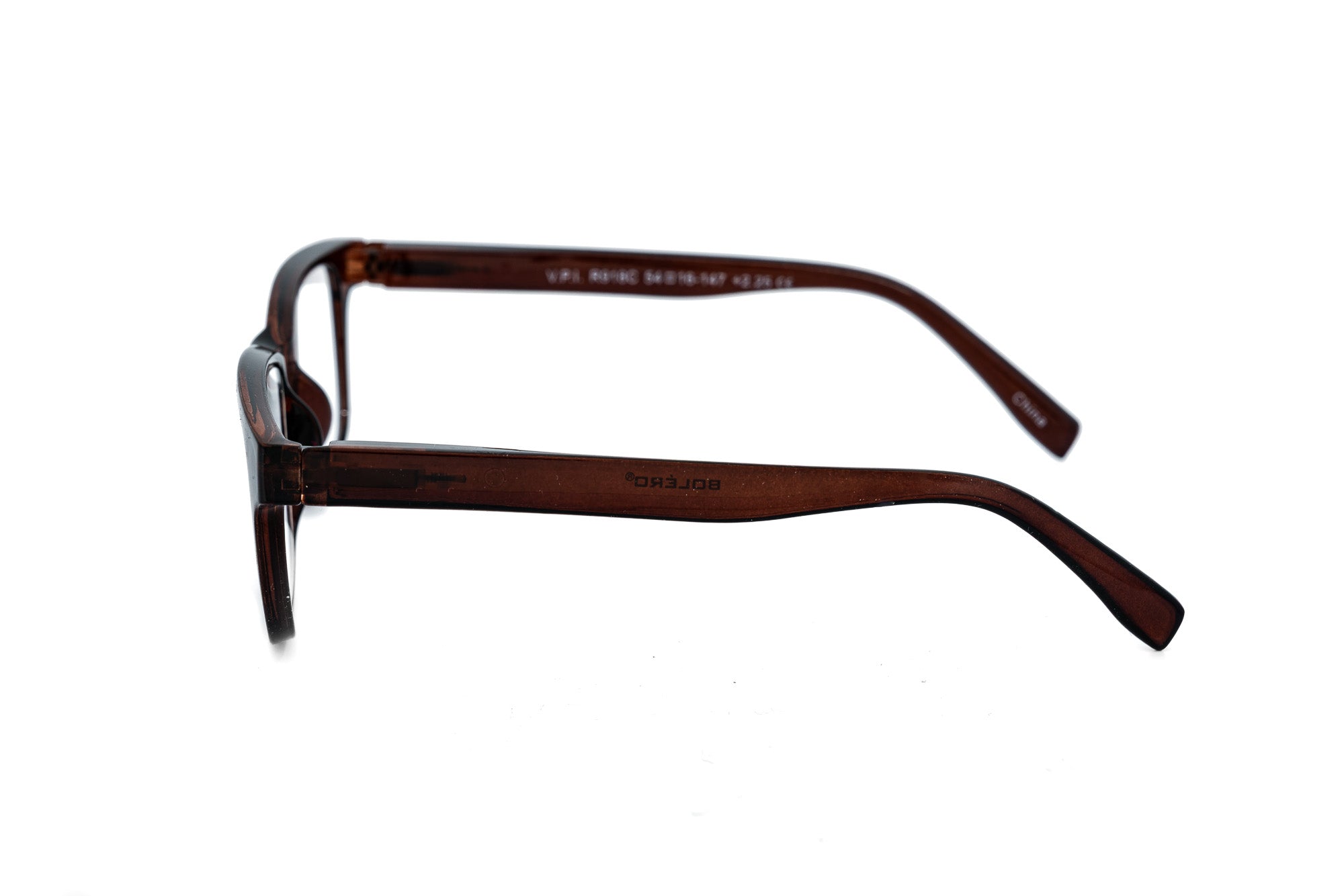 Brown Silvano rectangular reading glasses by Bolero Eyewear with translucent finish and scratch-resistant lenses side angle view
