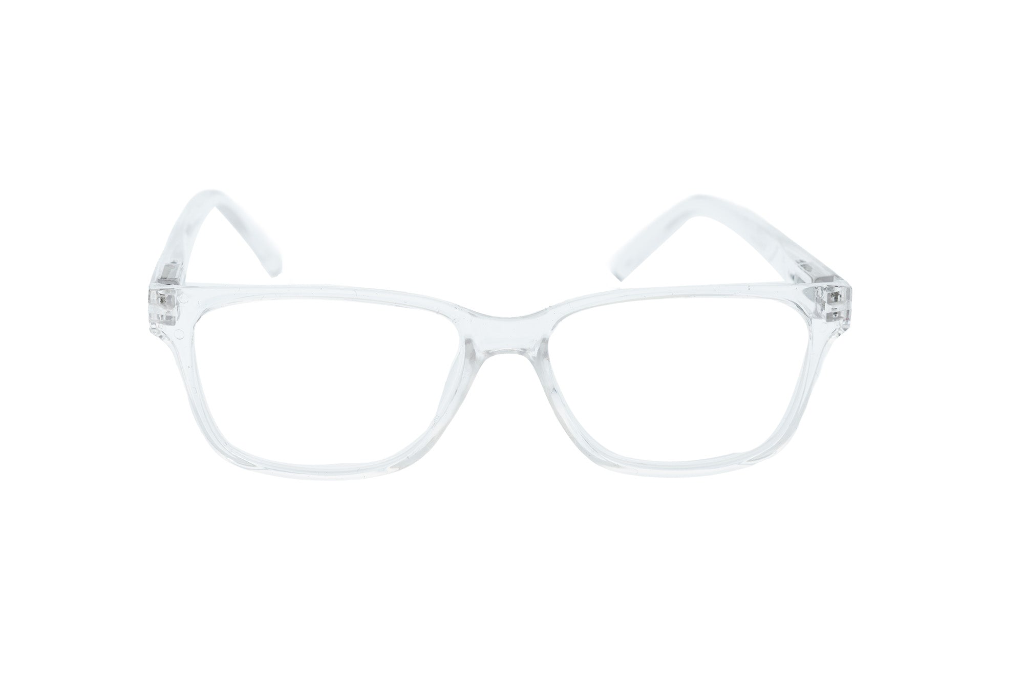 Clear Silvano rectangular reading glasses with crystal polycarbonate frame and modern minimalist design front angle view