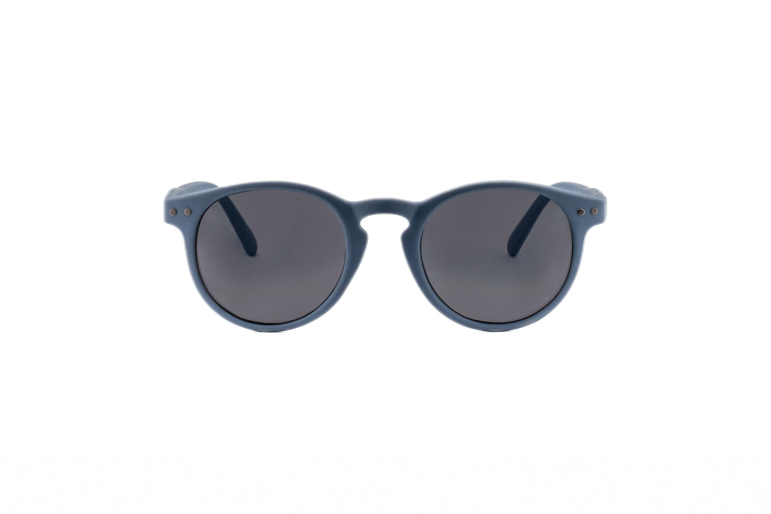 SkyBop by Bolero Eyewear kids sunglasses in matte blue with smoke UV protection lenses front angle view