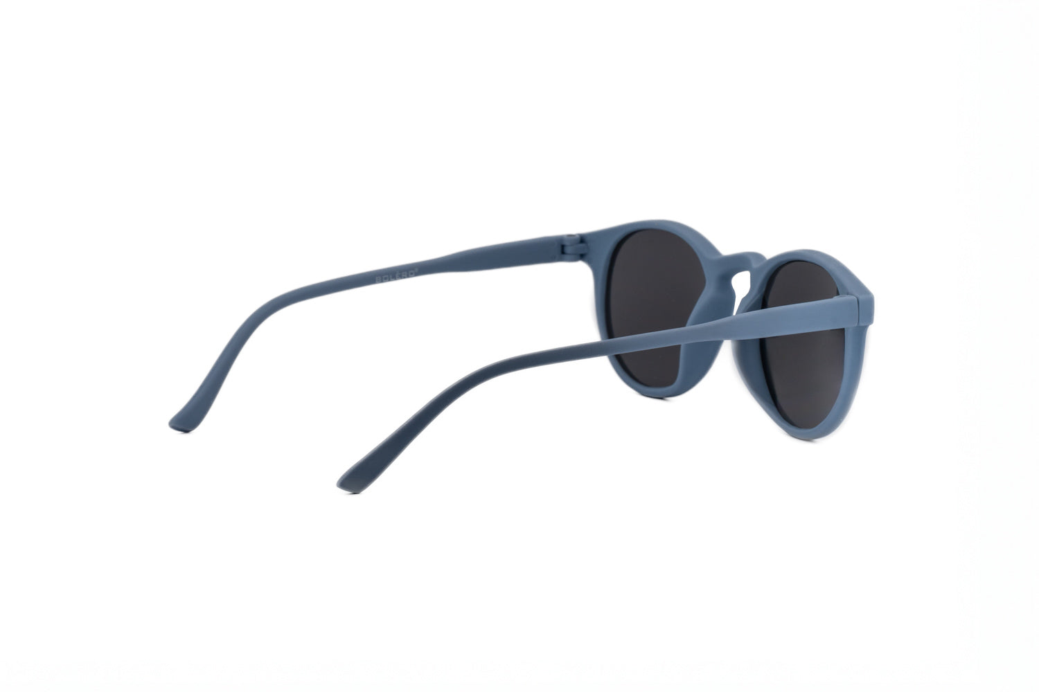 SkyBop by Bolero Eyewear kids sunglasses in matte blue with smoke UV protection lenses rear three-quarter angle view