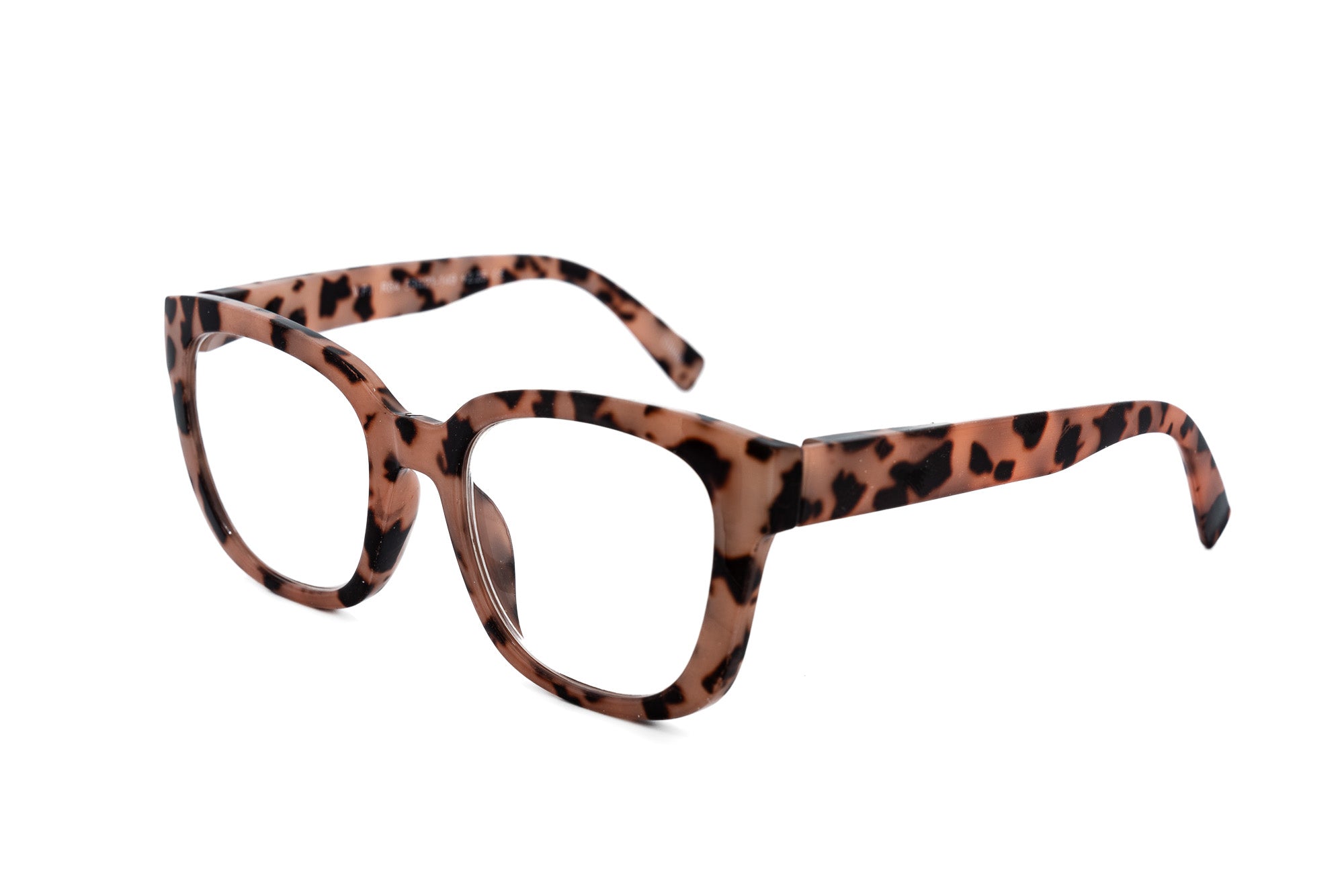 Pink Solara leopard tortoise reading glasses by Bolero Eyewear with bold patterned frame