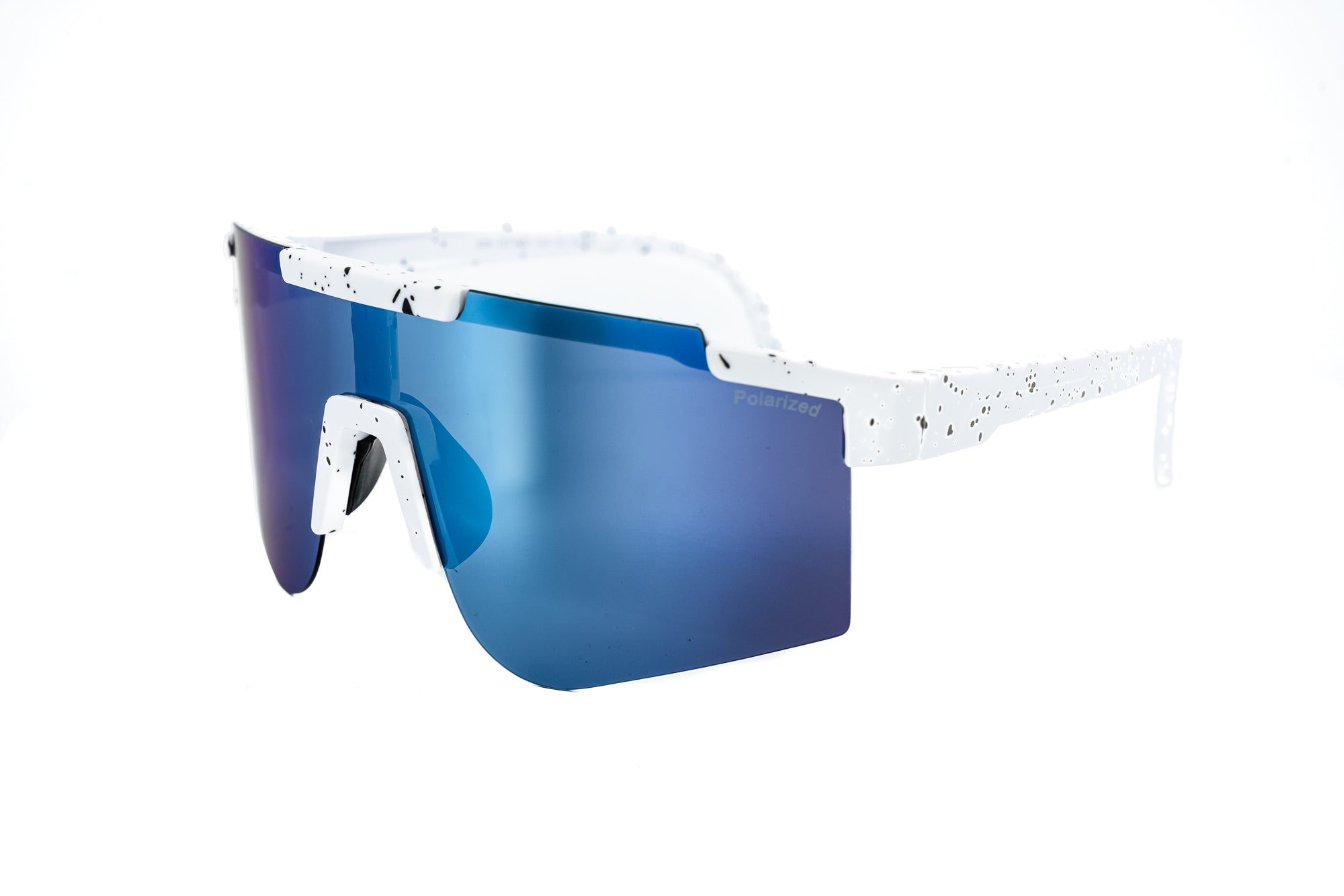Bolero Eyewear Solstice white shield sunglasses with polarized blue mirror lens
