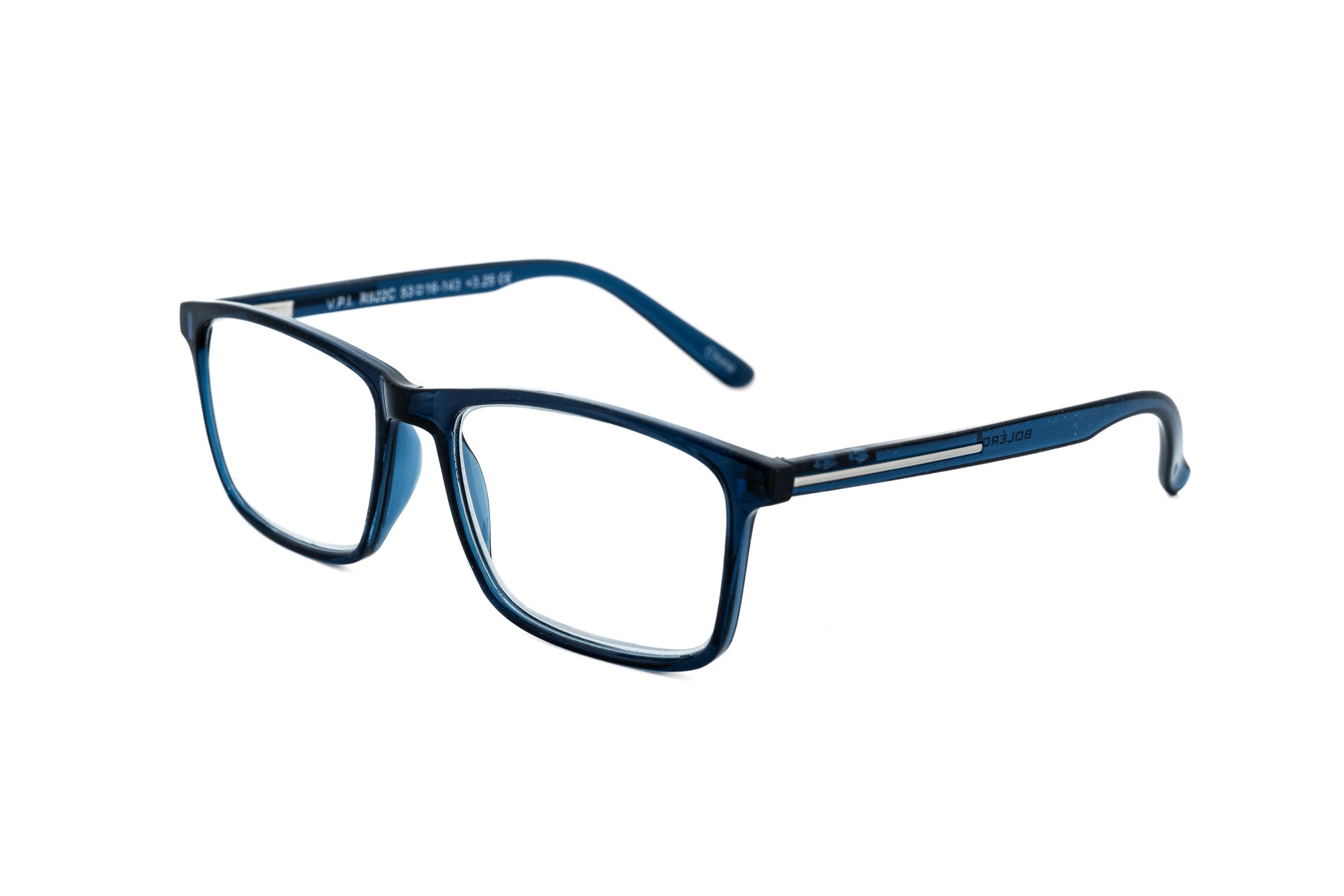 Strado blue rectangular reading glasses by Bolero Eyewear with lightweight polycarbonate frame