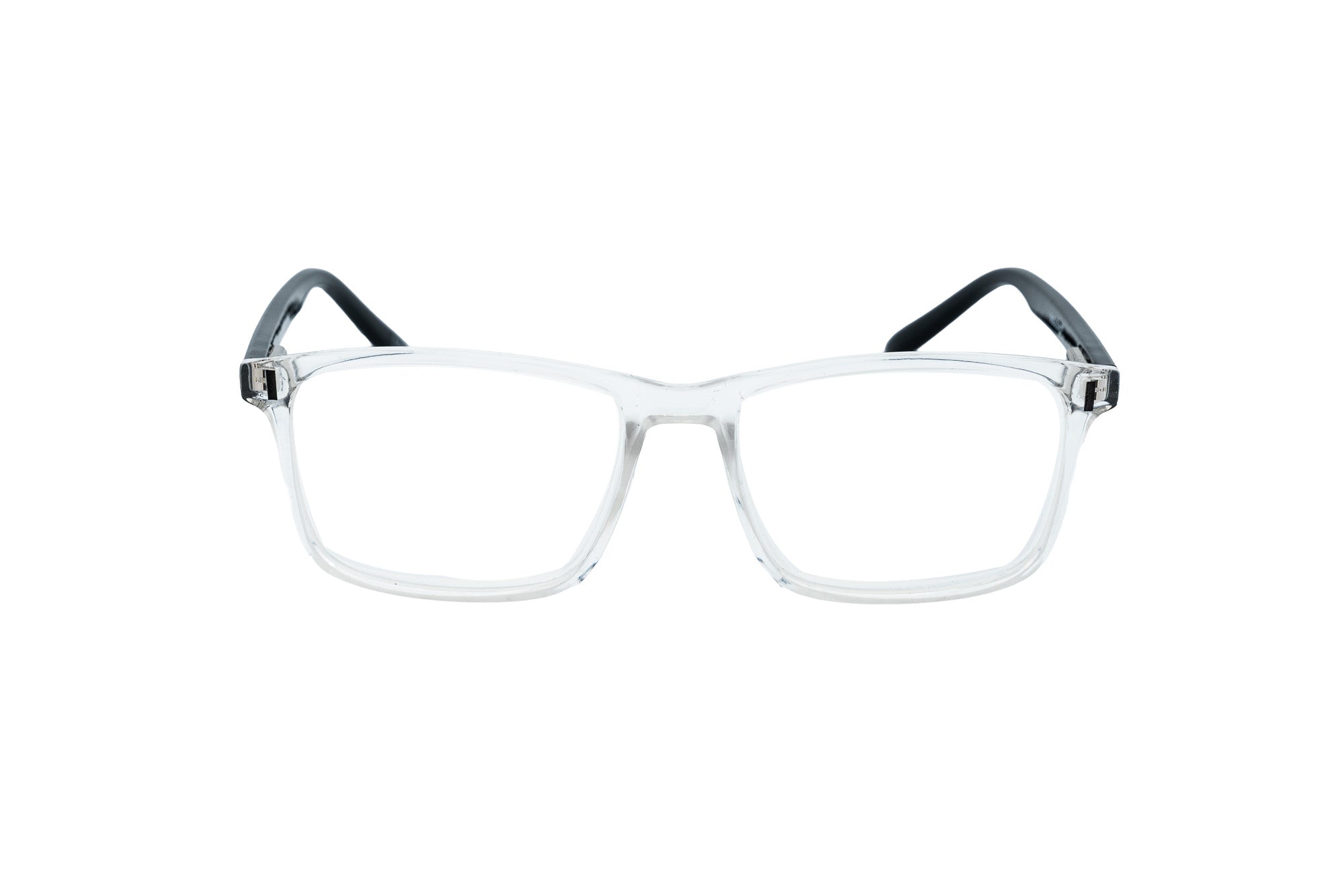Clear Strado reading glasses with slim square frame and lightweight polycarbonate design front angle view